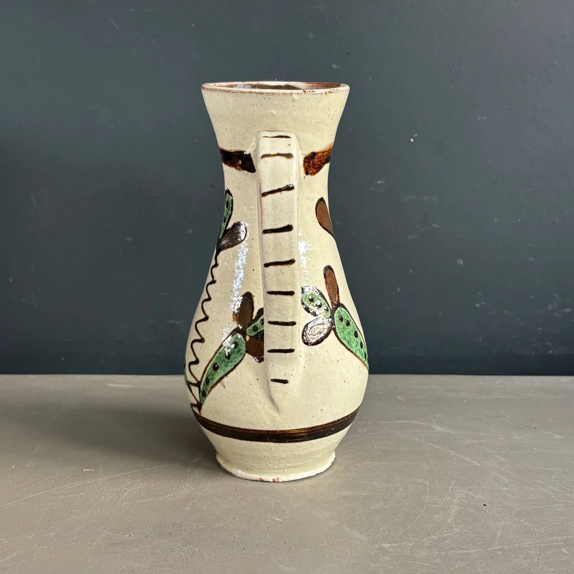 Vintage ceramic vase with handle, glazed with patterns - Ref 1280