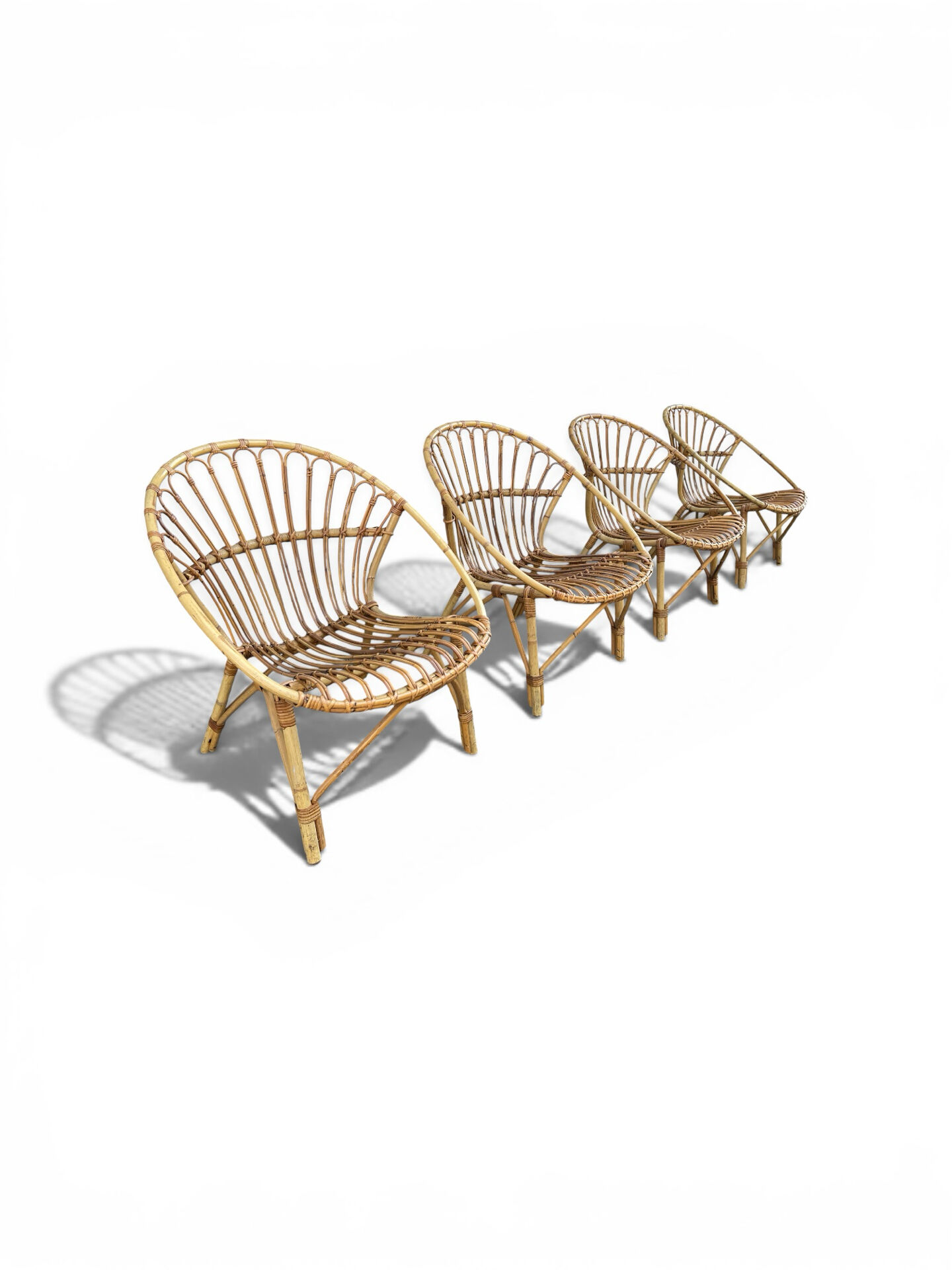 4 Fauteuils de jardin vintage rotin corbeille 1950/ 1960