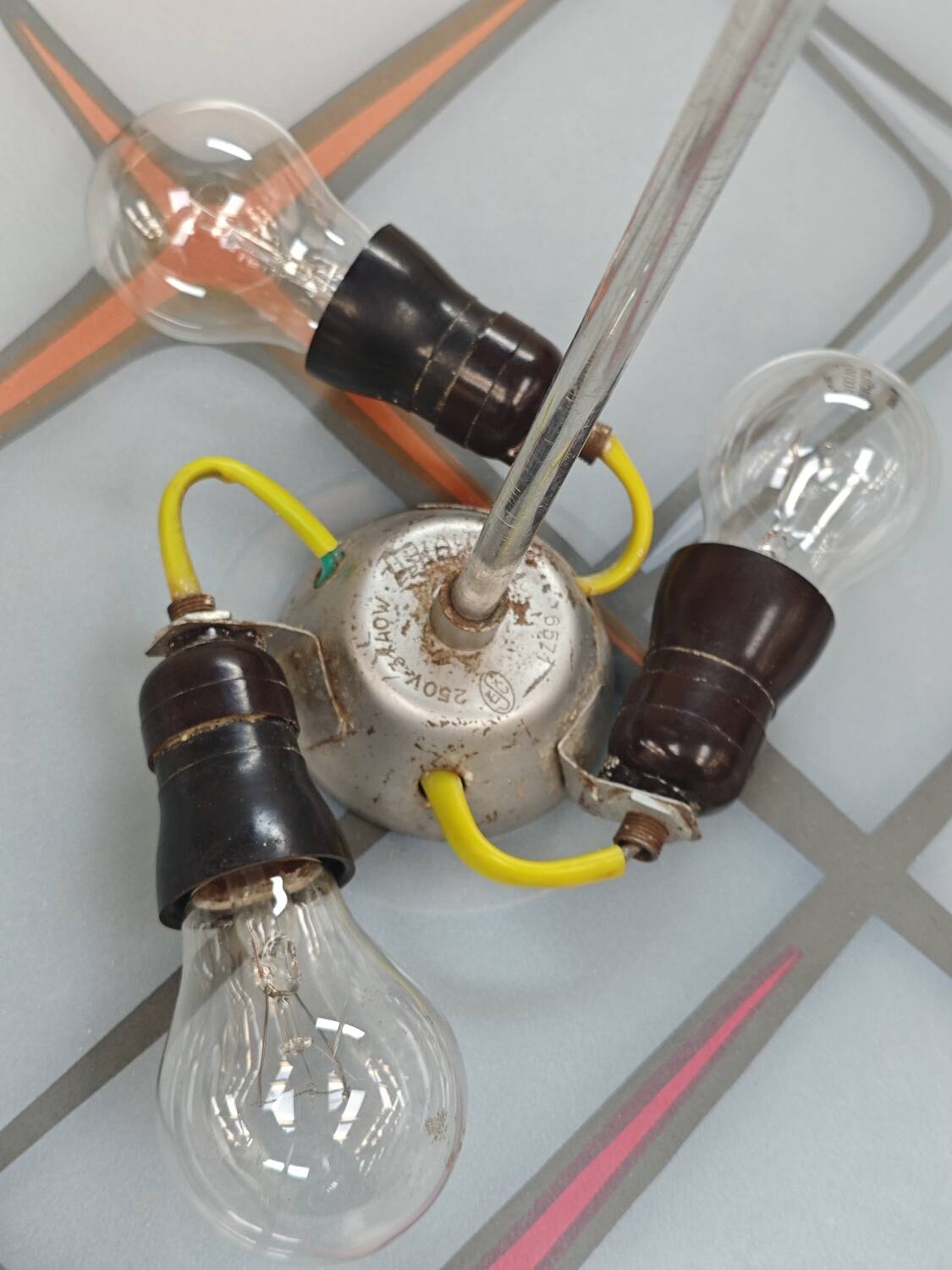 Modernist Czechoslovakian Zukov pendant light, geometric pattern, 1960