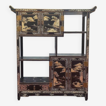 Duobaoge – armoire à motif de paysage chinois, laque naturelle, incrustation de laque dorée, traçage doré chinois