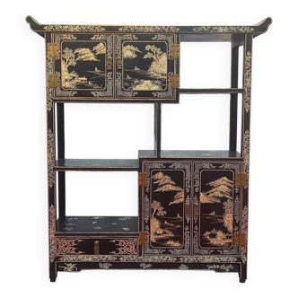 Duobaoge – armoire à motif de paysage chinois, laque naturelle, incrustation de laque dorée, traçage doré chinois