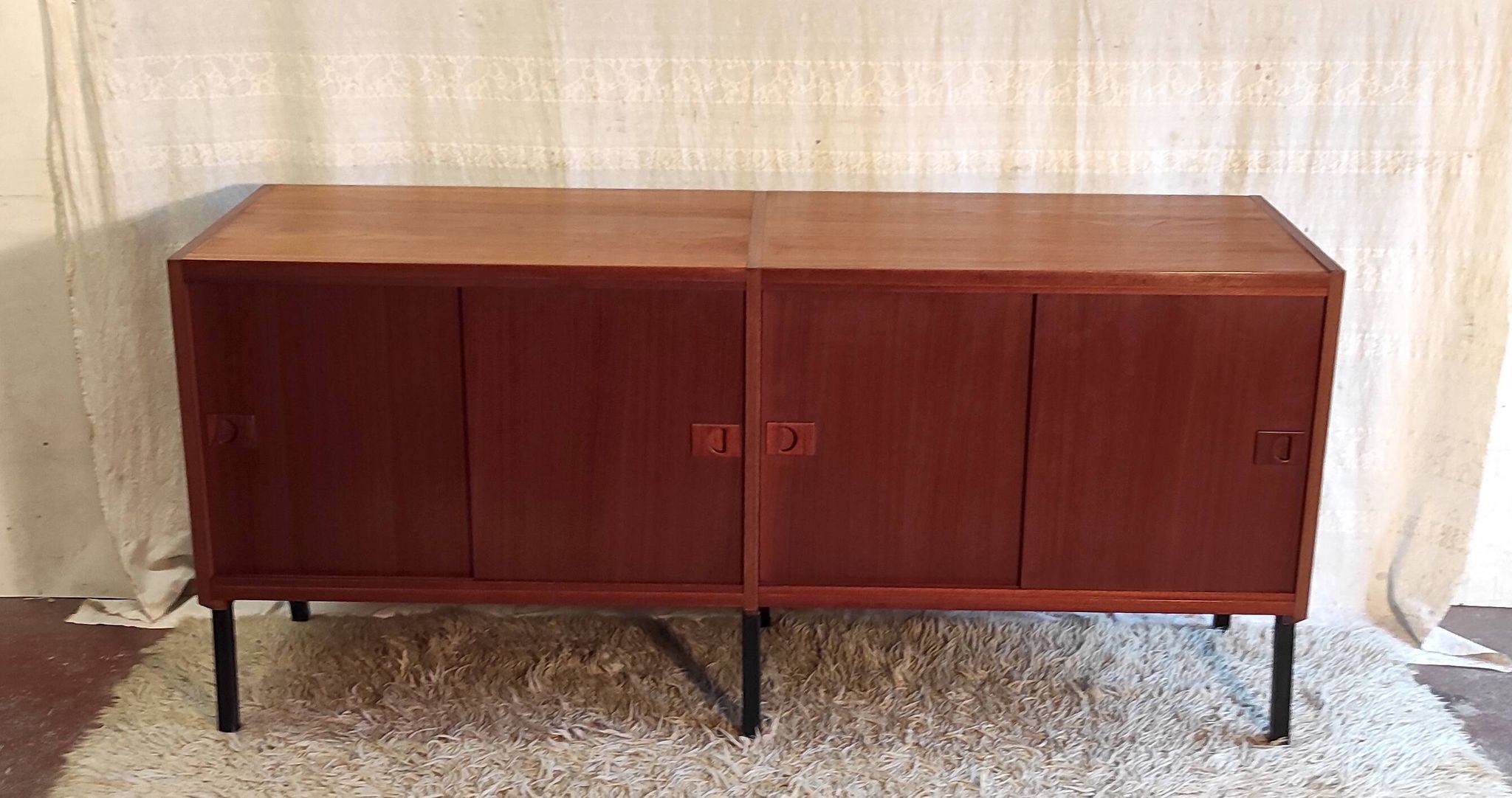 Modernist enfilade in teak by René-Jean Caillette for Charron - mid 20th century.