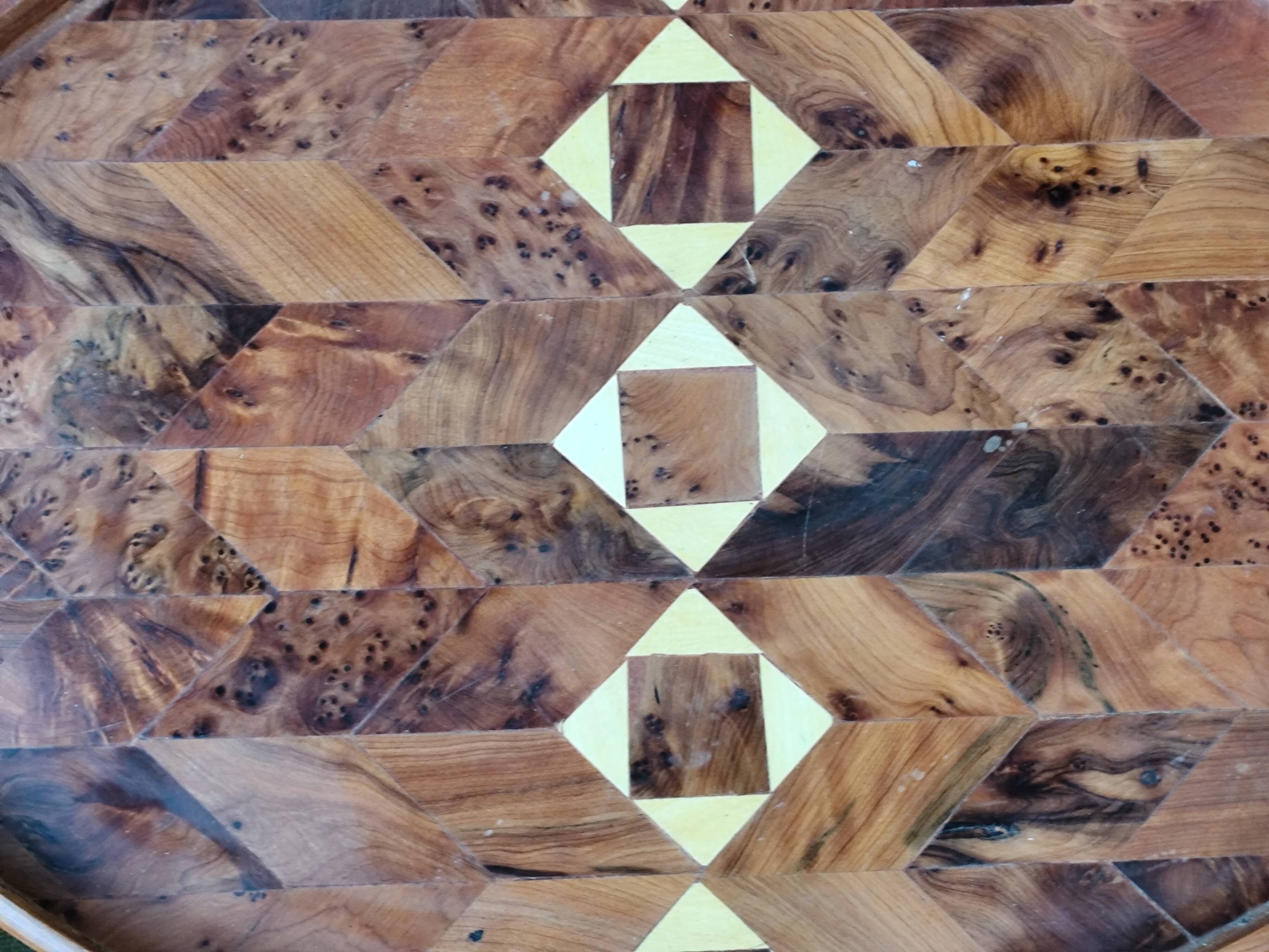 Geometric patterned wooden tray