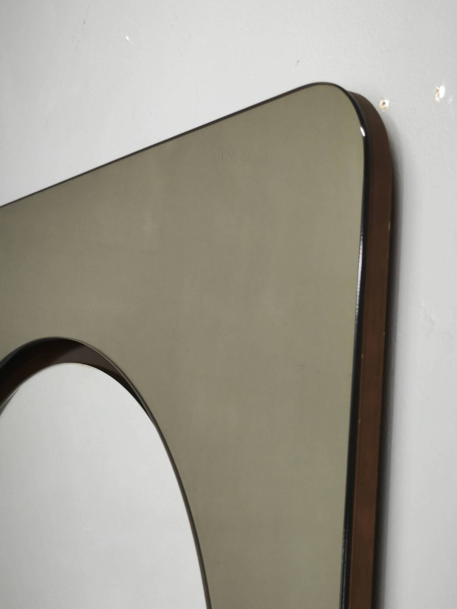 1970s Italian Space Age Smoked Glass and Circular Wall Mirror