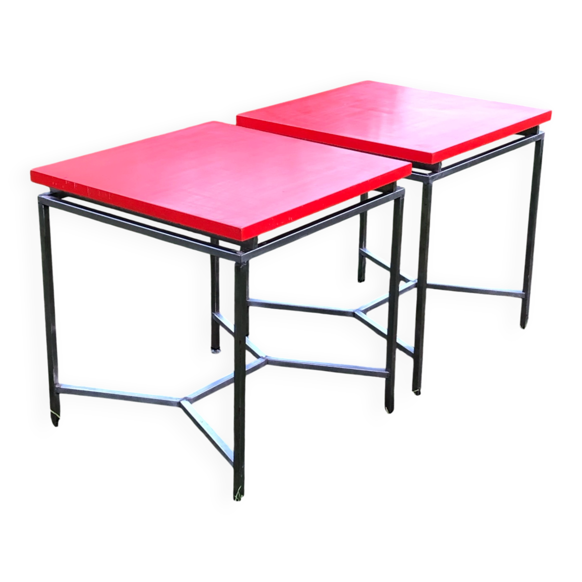 Red square tables
