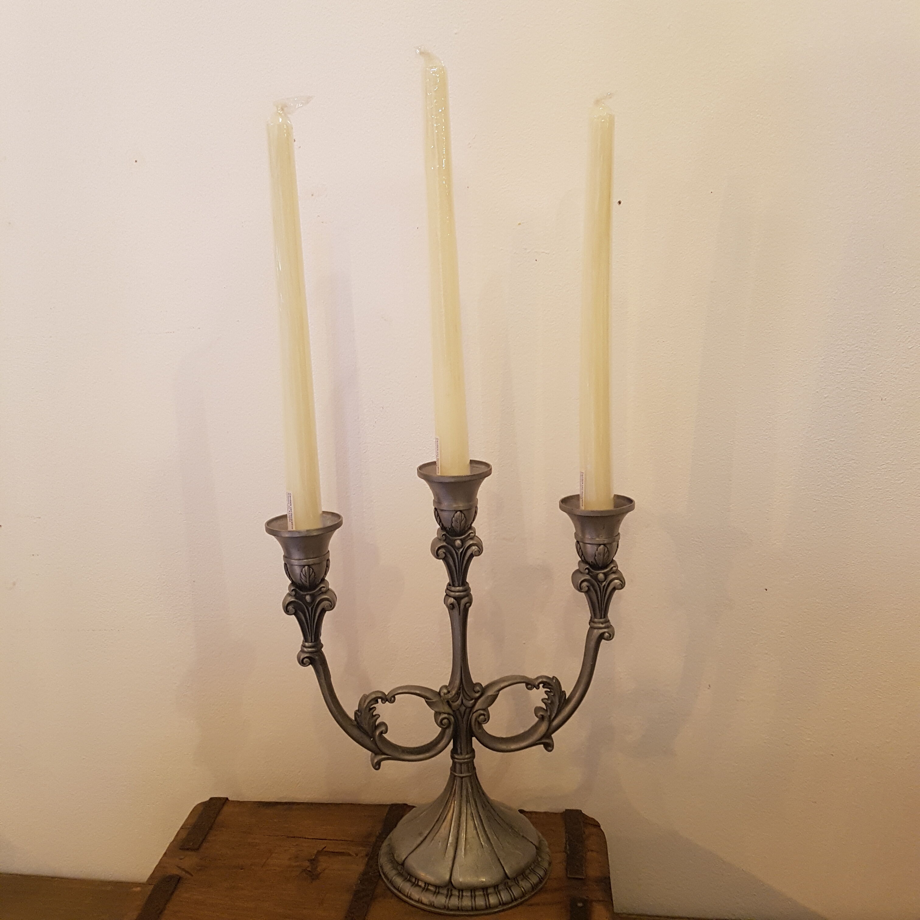 3-spoke pewter candlestick