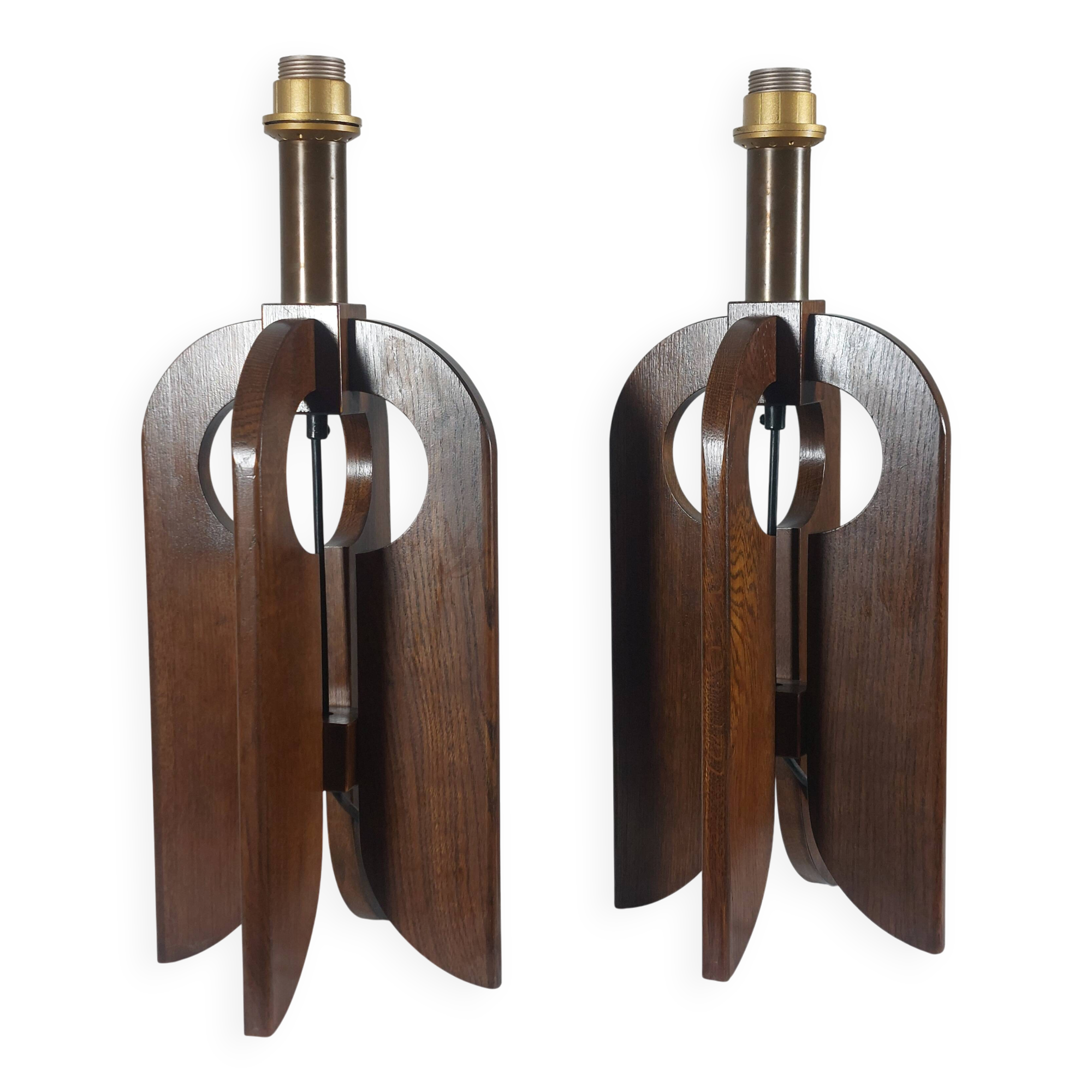 Very rare vintage pair of wooden table lamps by Temde