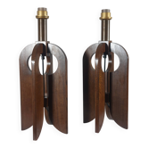 Very rare vintage pair of wooden table lamps by Temde