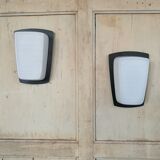 Pair of opaline and metal wall lamps