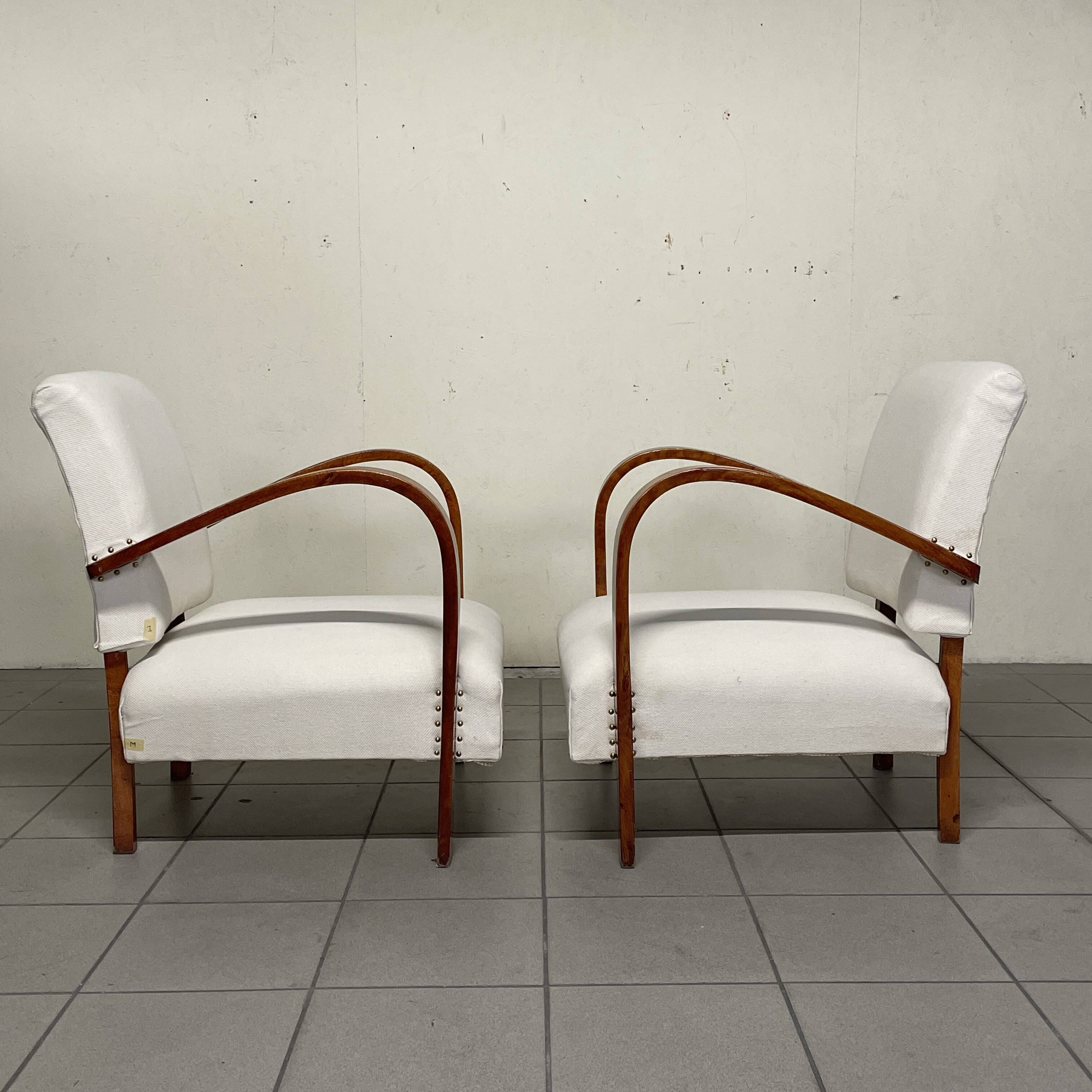 Pair of Art Deco Armchairs in Curved Wood, Italian Manufacture, 1930s - 1940s