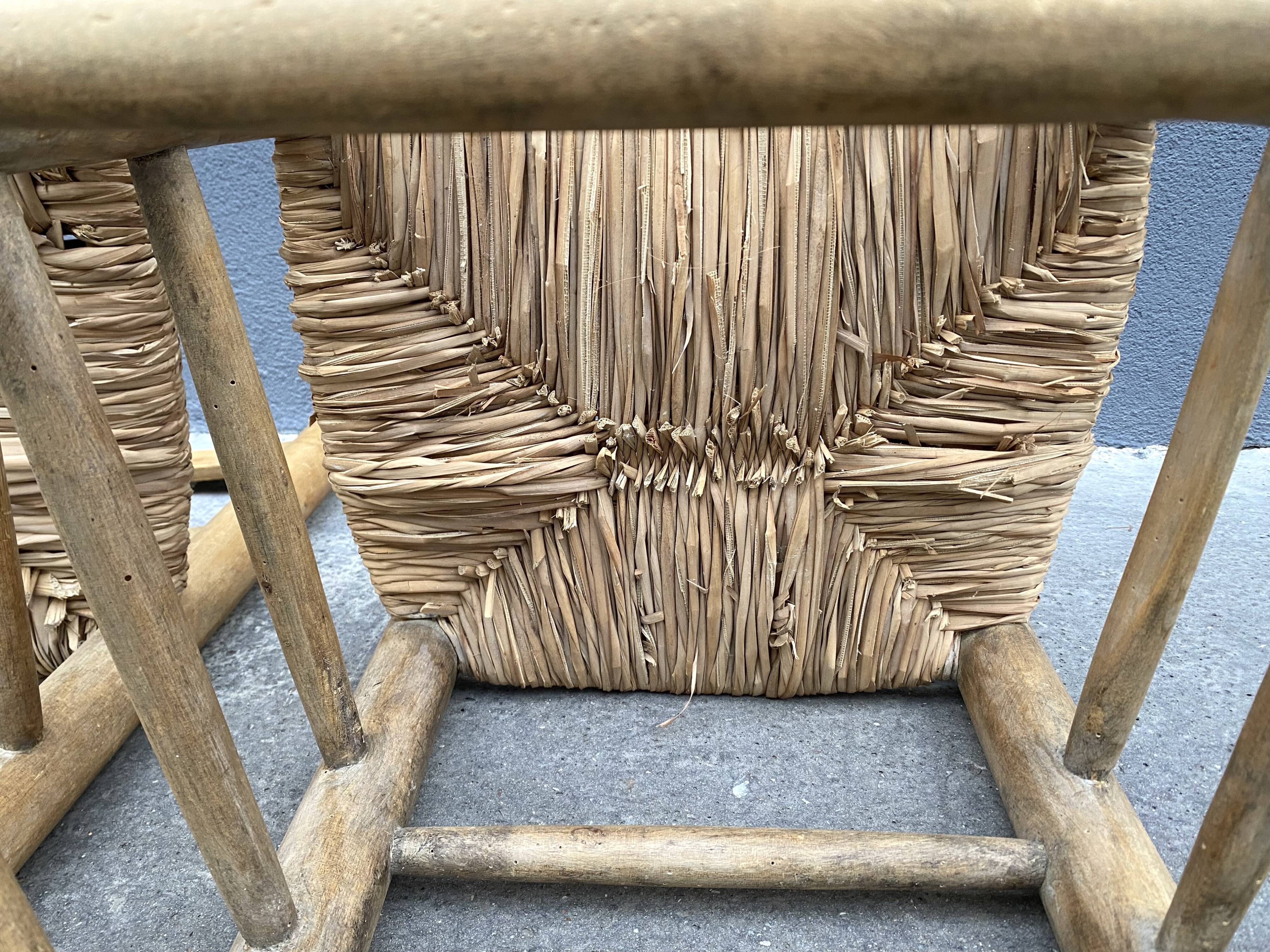 Set of 2 chairs in raw wood and straw from the 50s