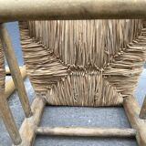 Set of 2 chairs in raw wood and straw from the 50s