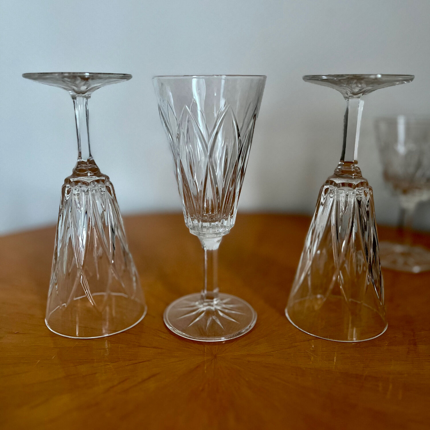 Set of three Reims crystal flutes 1950