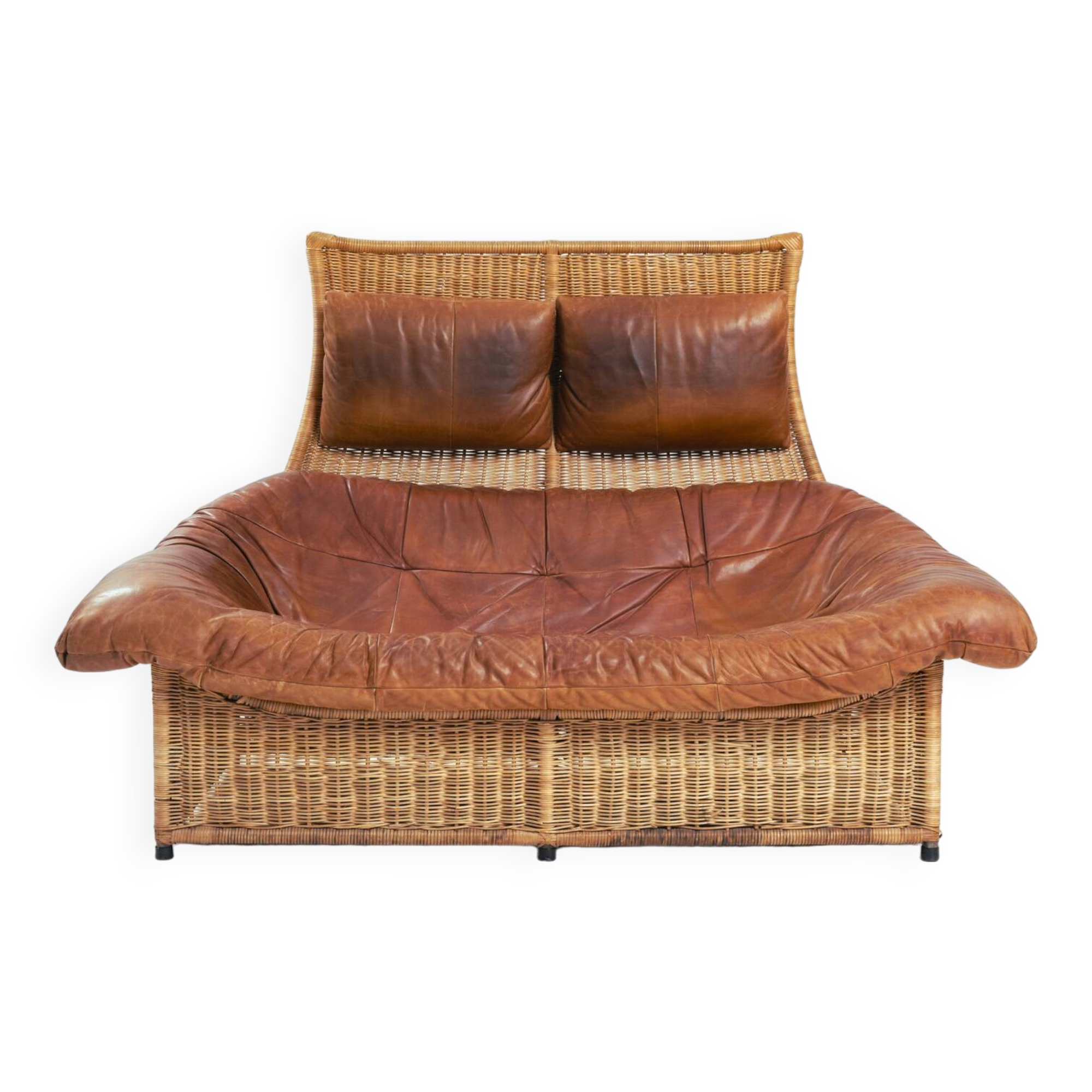 Canapé rock Gerard van den Berg en cuir de rotin, années 1970