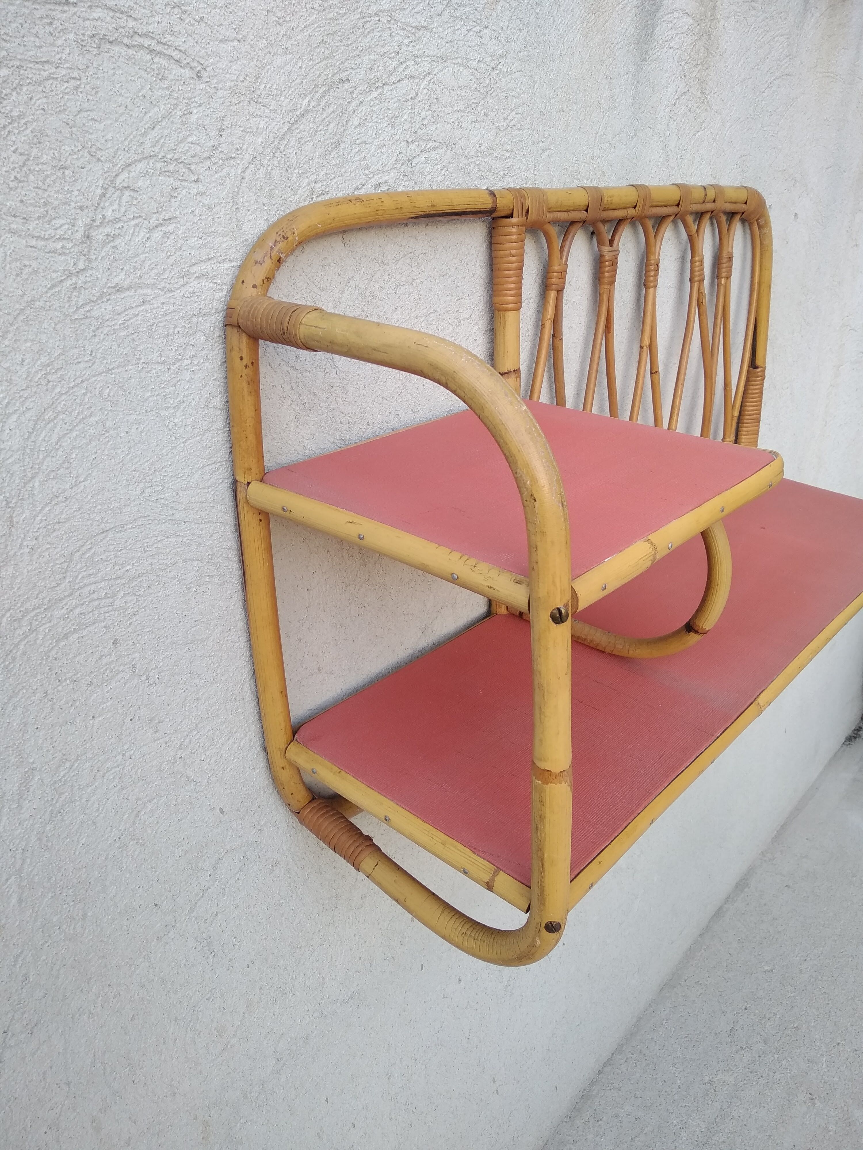 Vintage rattan wall shelf 60s