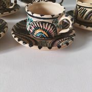 Service à thé marocain vintage, théière et 5 tasses et soucoupes