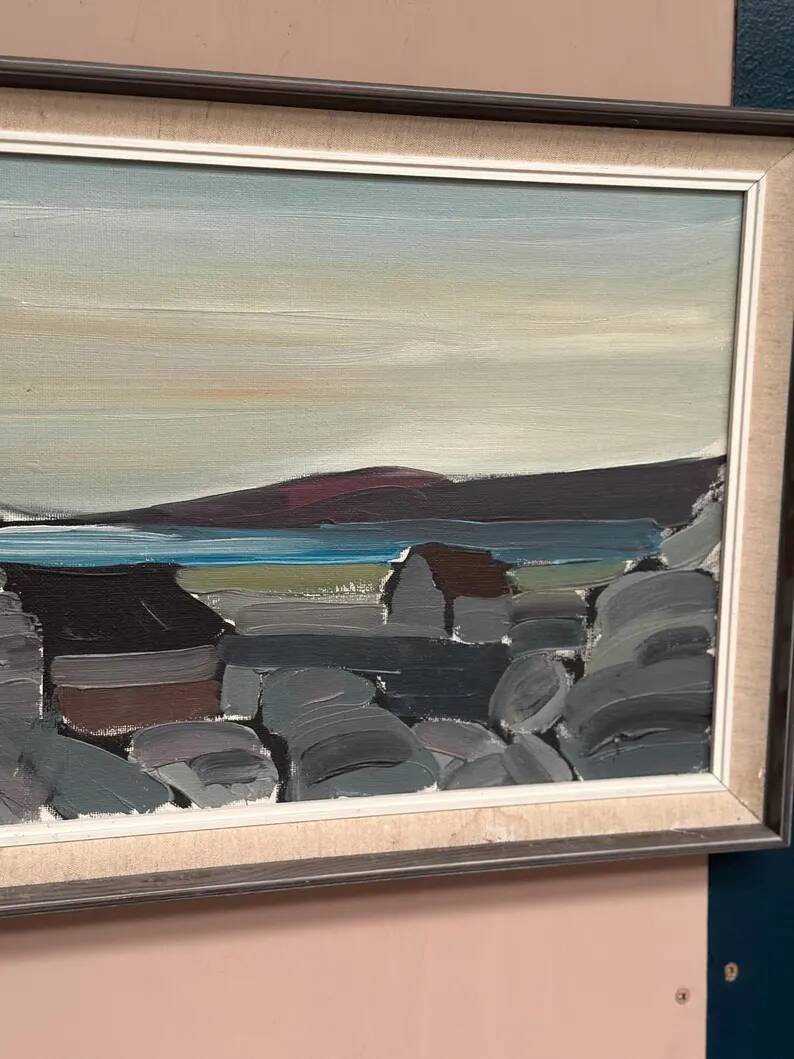 XL Original Swedish Oil on Canvas “Coastal Village” by Bo Sjöberg –Signed