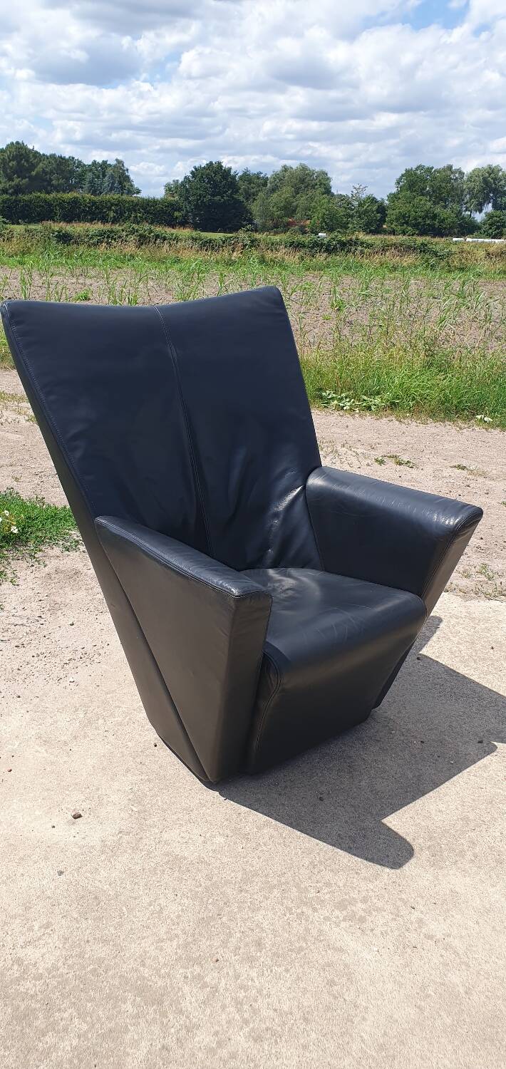 Vintage chair black leather Armilla Arflex Burkhard Voghterr