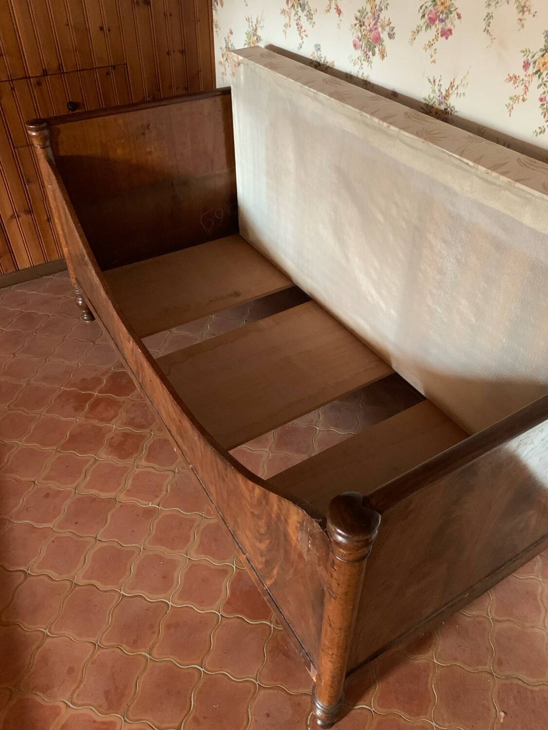 Antique Louis Philippe style sleigh bed in solid mahogany