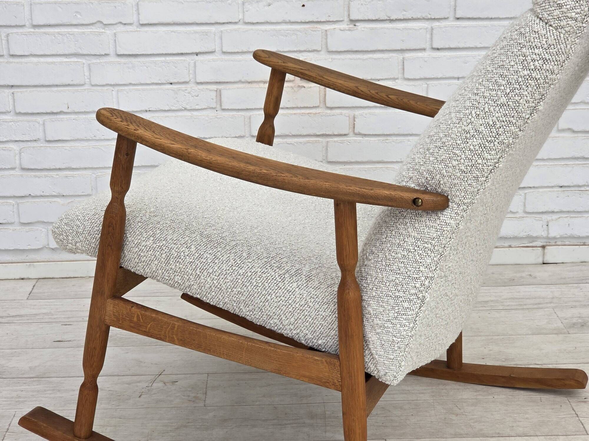 1970s, Scandinavian design, high-backed rocking chair, reupholstered.