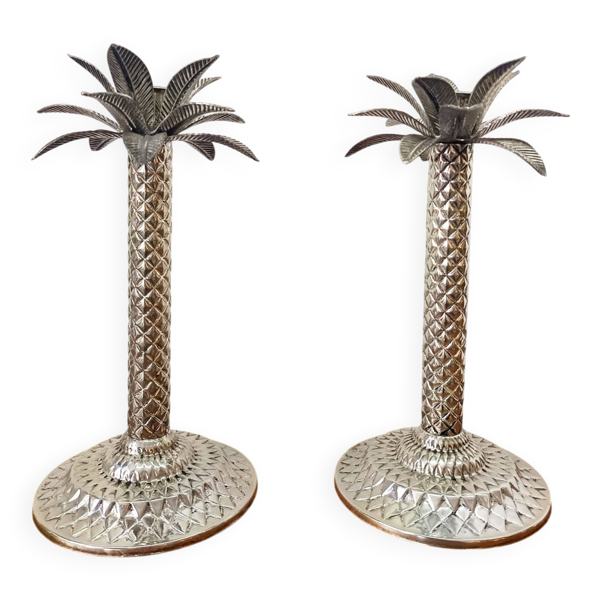 Vintage silver-plated palm candlesticks