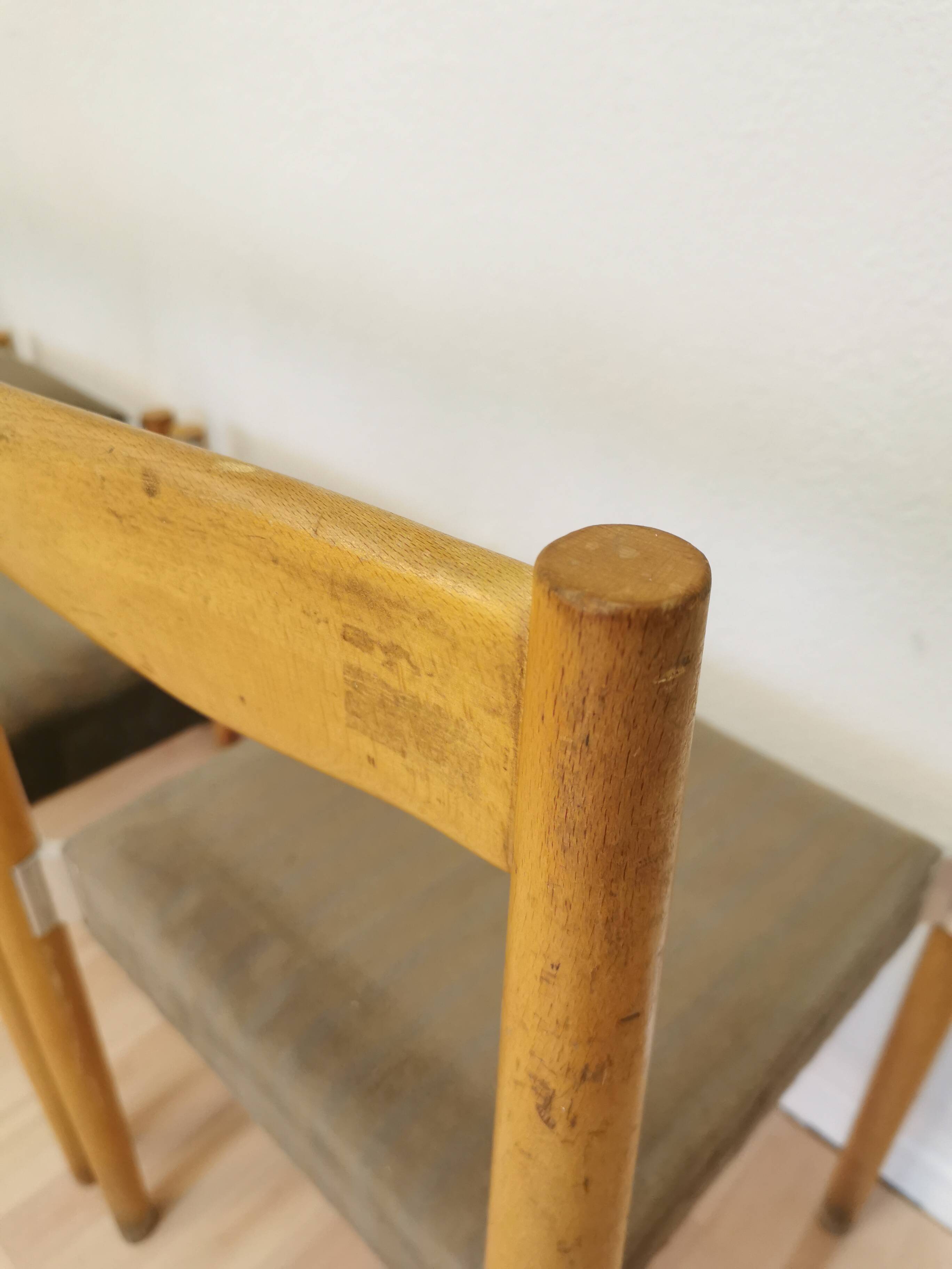 Vintage Miroslav Navratil Dining Chairs: 1970s Czechoslovakia, Gray Fabric