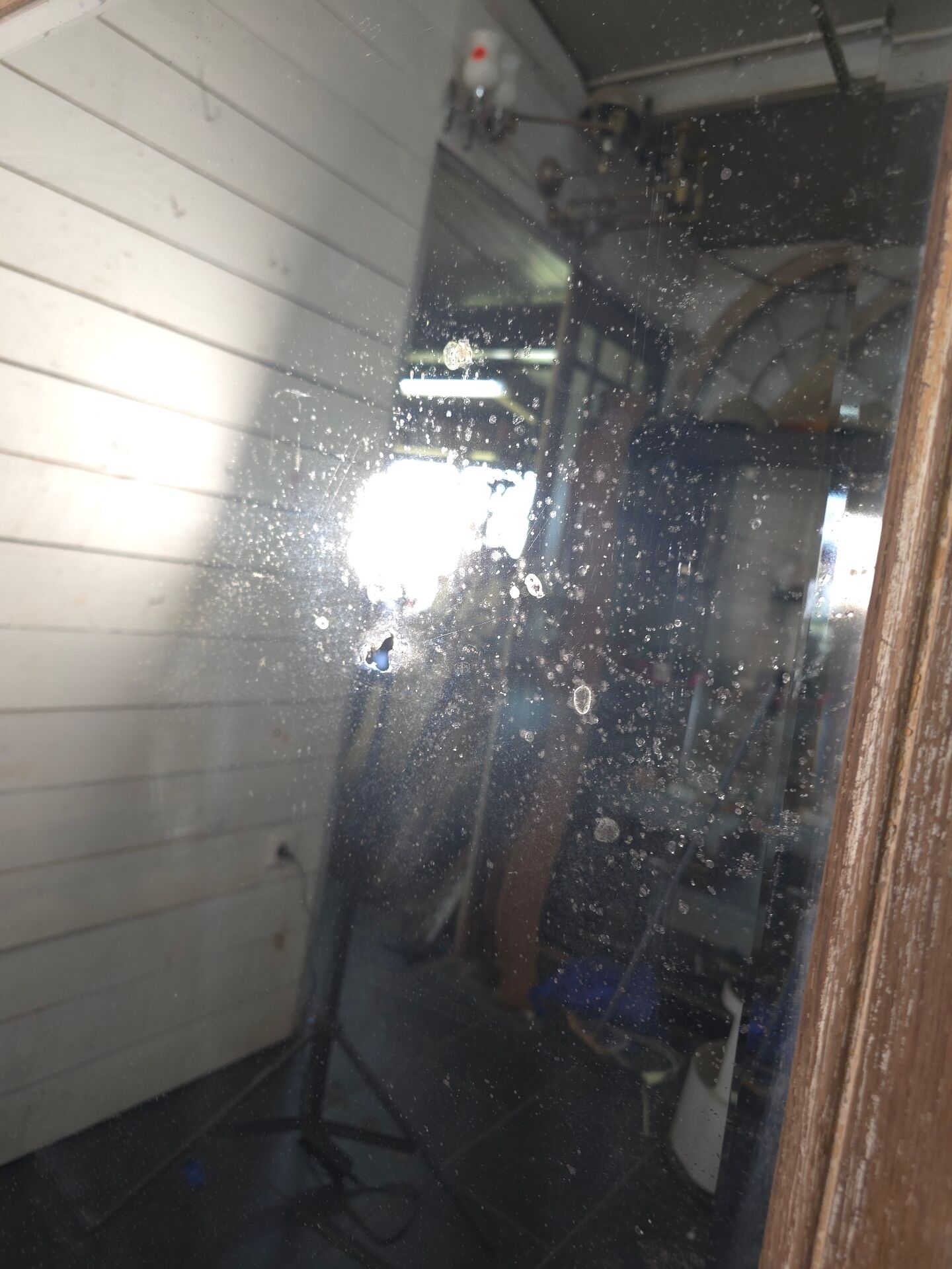 Large bevelled floor mirror in oak
