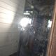 Large bevelled floor mirror in oak