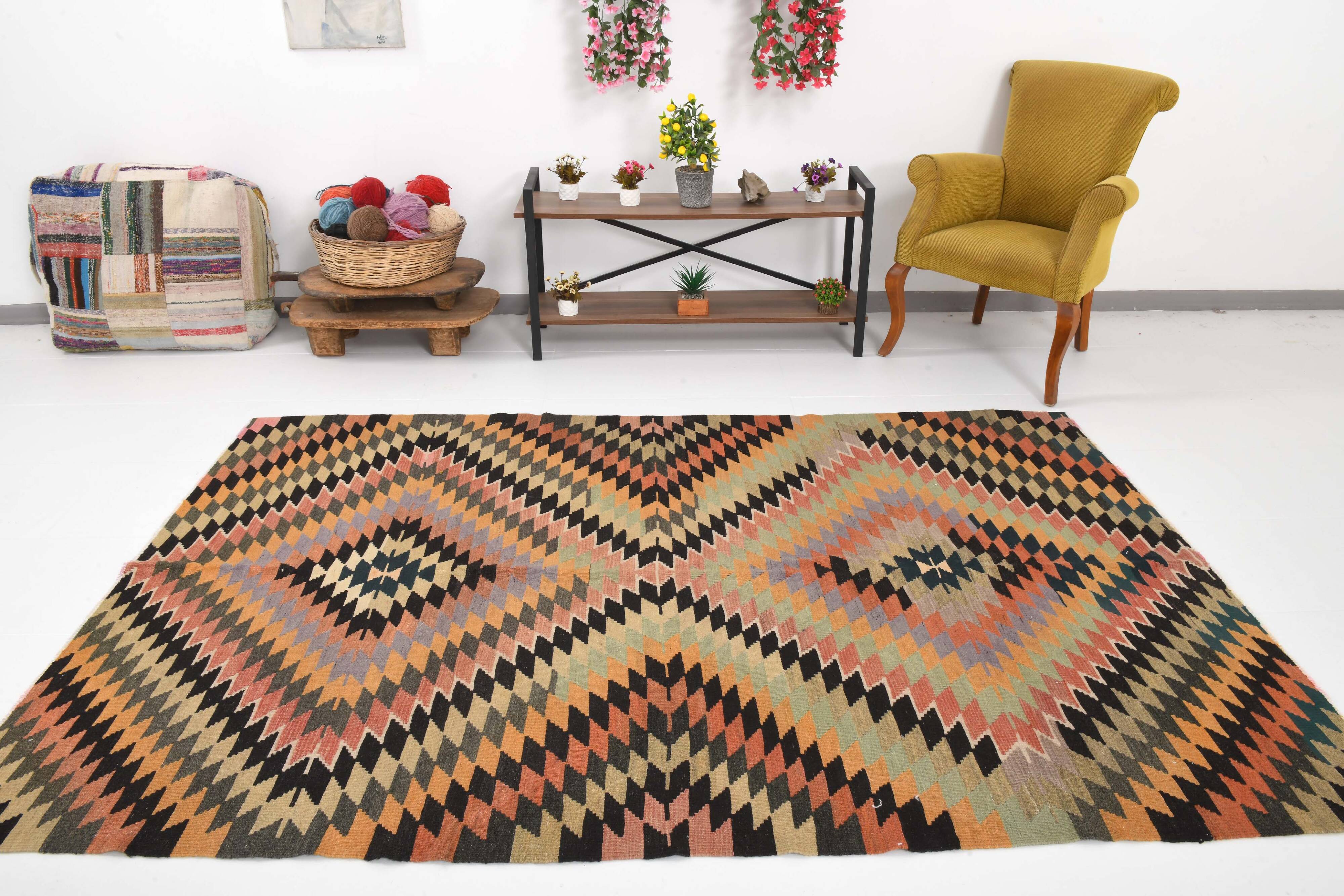 Orange Black Turkish Kilim Rug 170x259Cm SK 35353