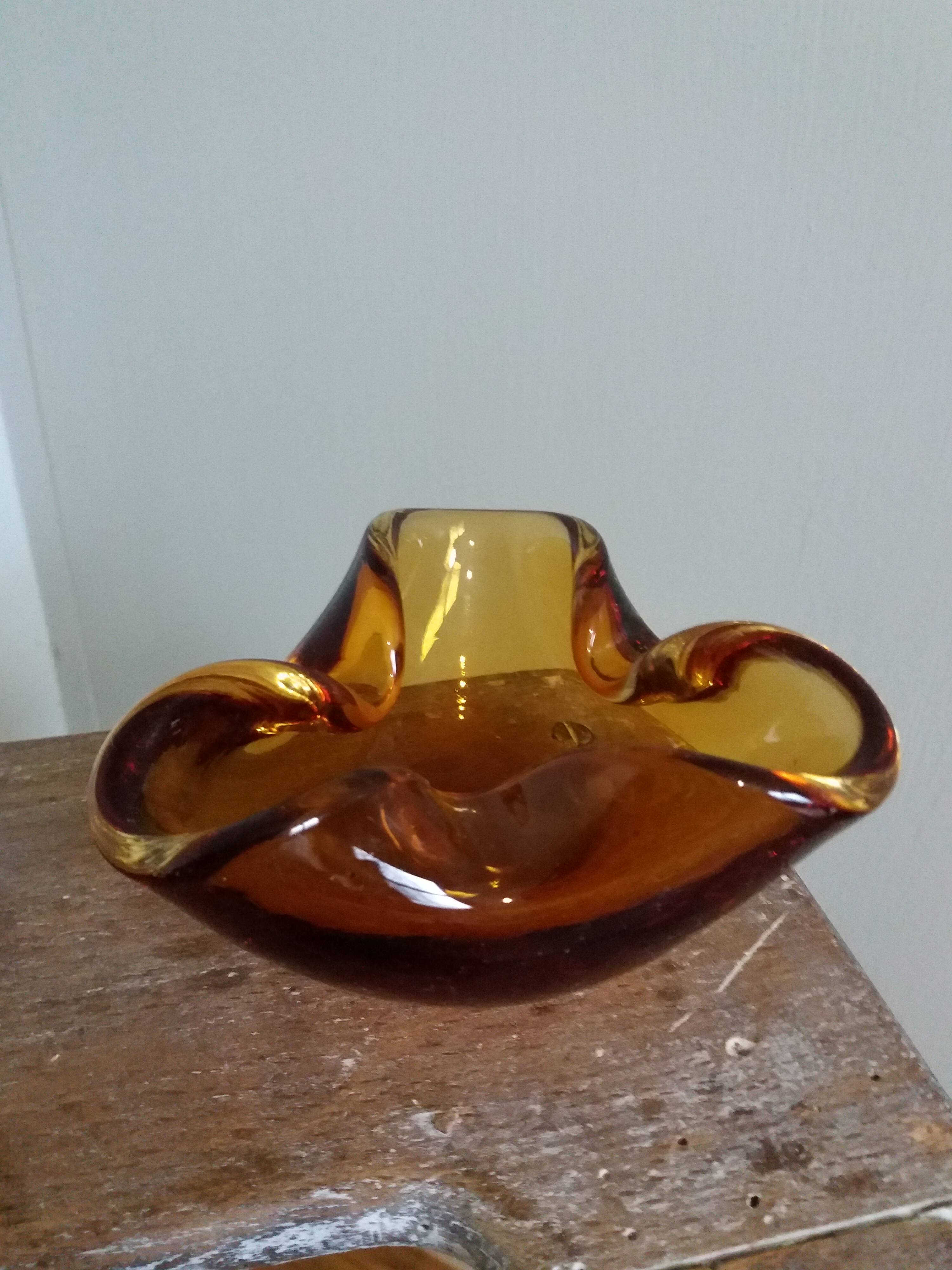 Murano style amber glass ashtray