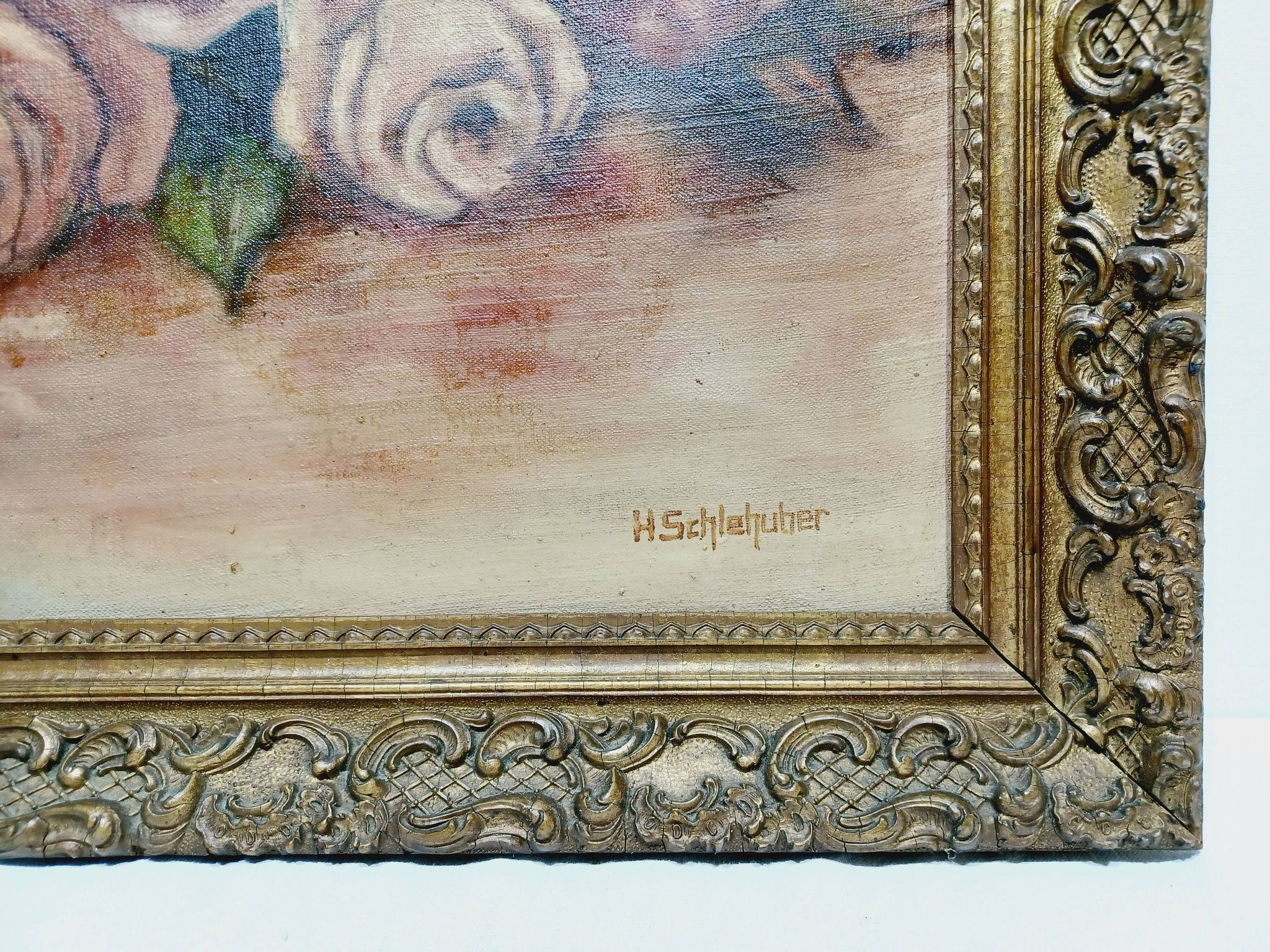 H. Schlehuher -  Huile Sur Toile « Bouquet de roses »