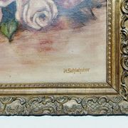 H. Schlehuher -  Huile Sur Toile « Bouquet de roses »