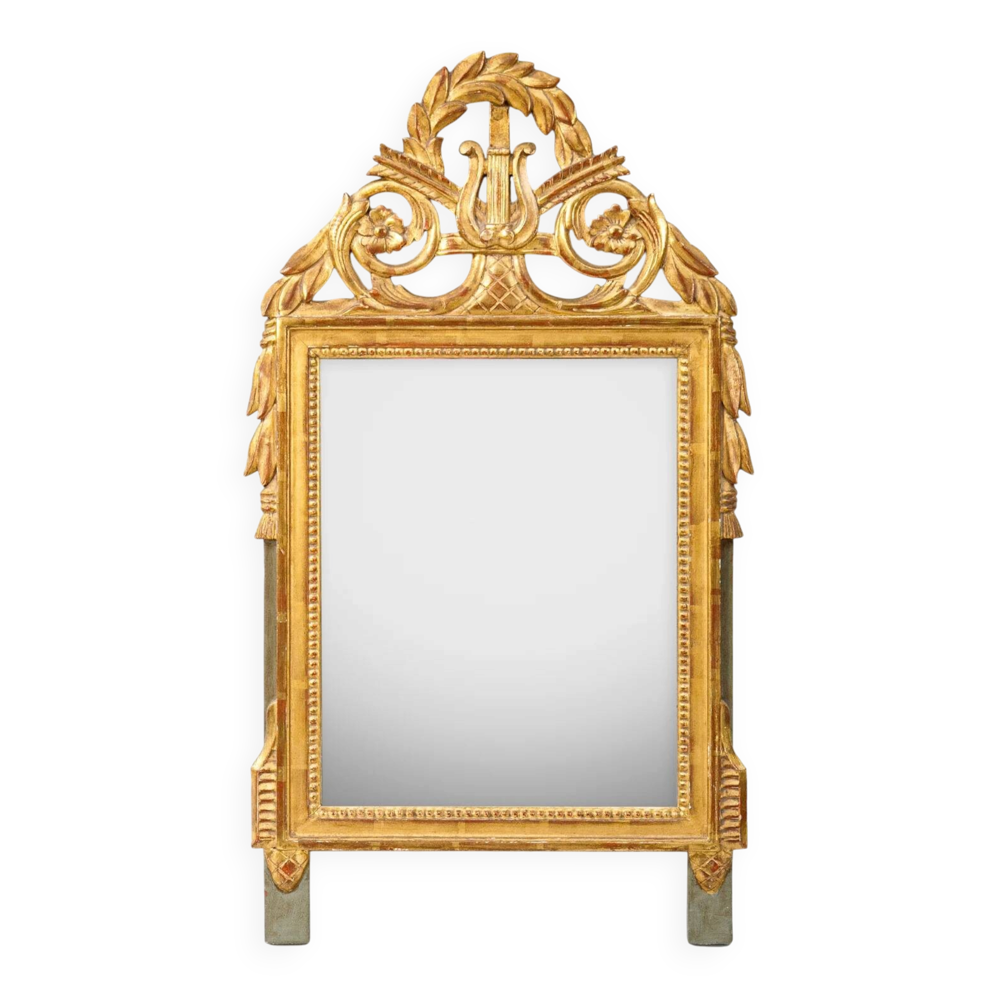 Miroir de mariage Louis XVI avec fronton à harpe