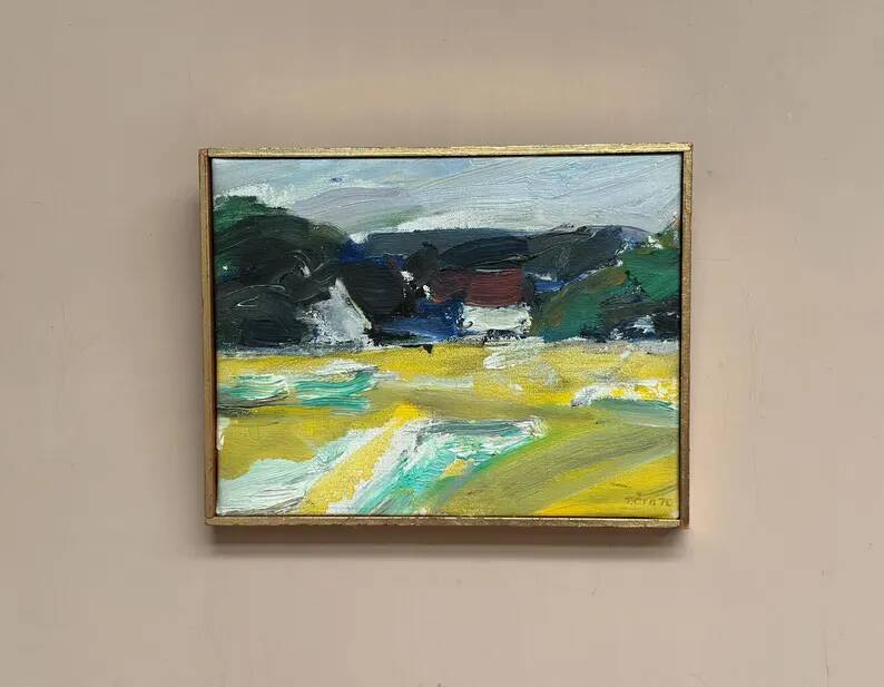 Original Swedish Oil on Canvas – “Houses” by T. Örn 1970 – Vintage & Framed