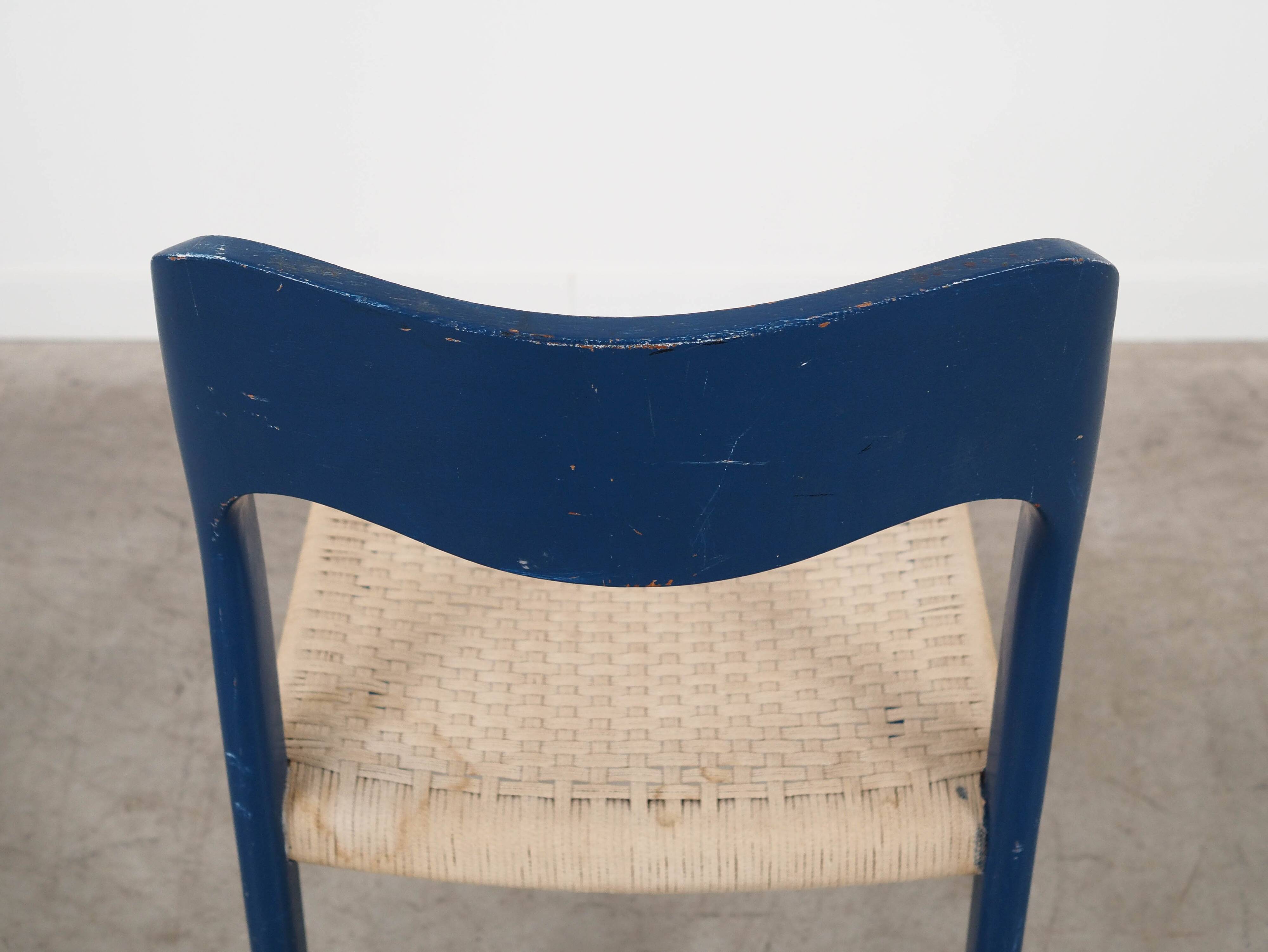 Chaise en teck bleue, design danois, années 1960, designer : Niels Otto Møller