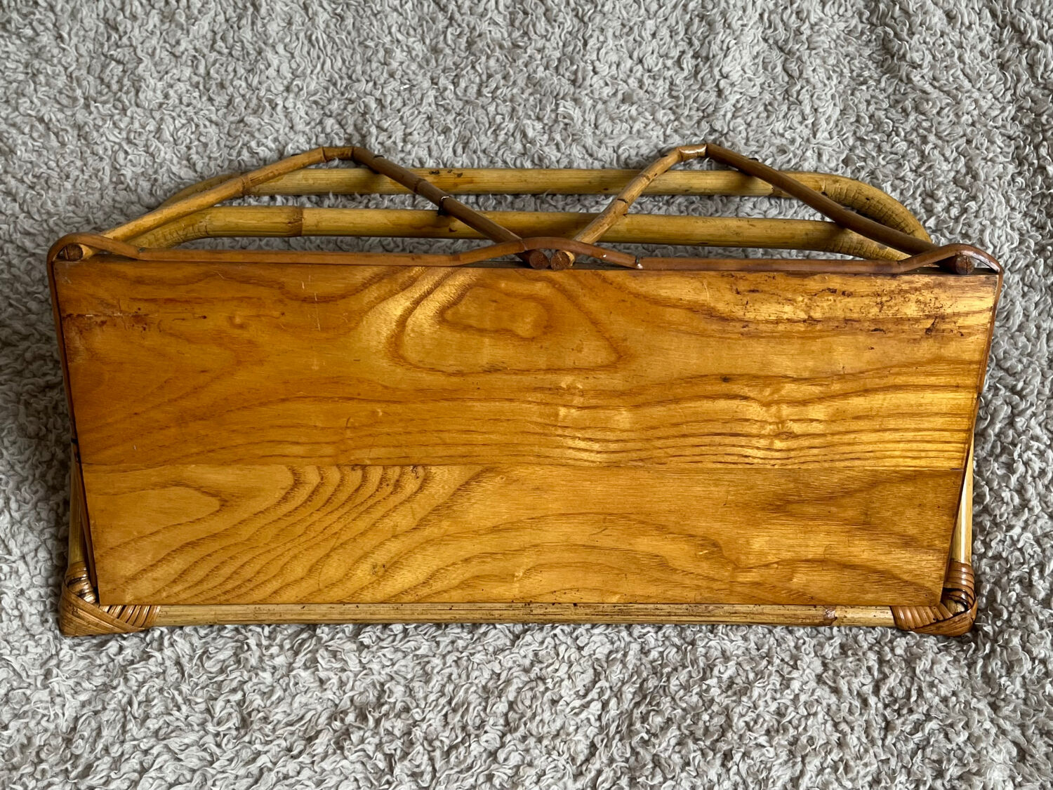 Bamboo wicker wall shelf from the 80s