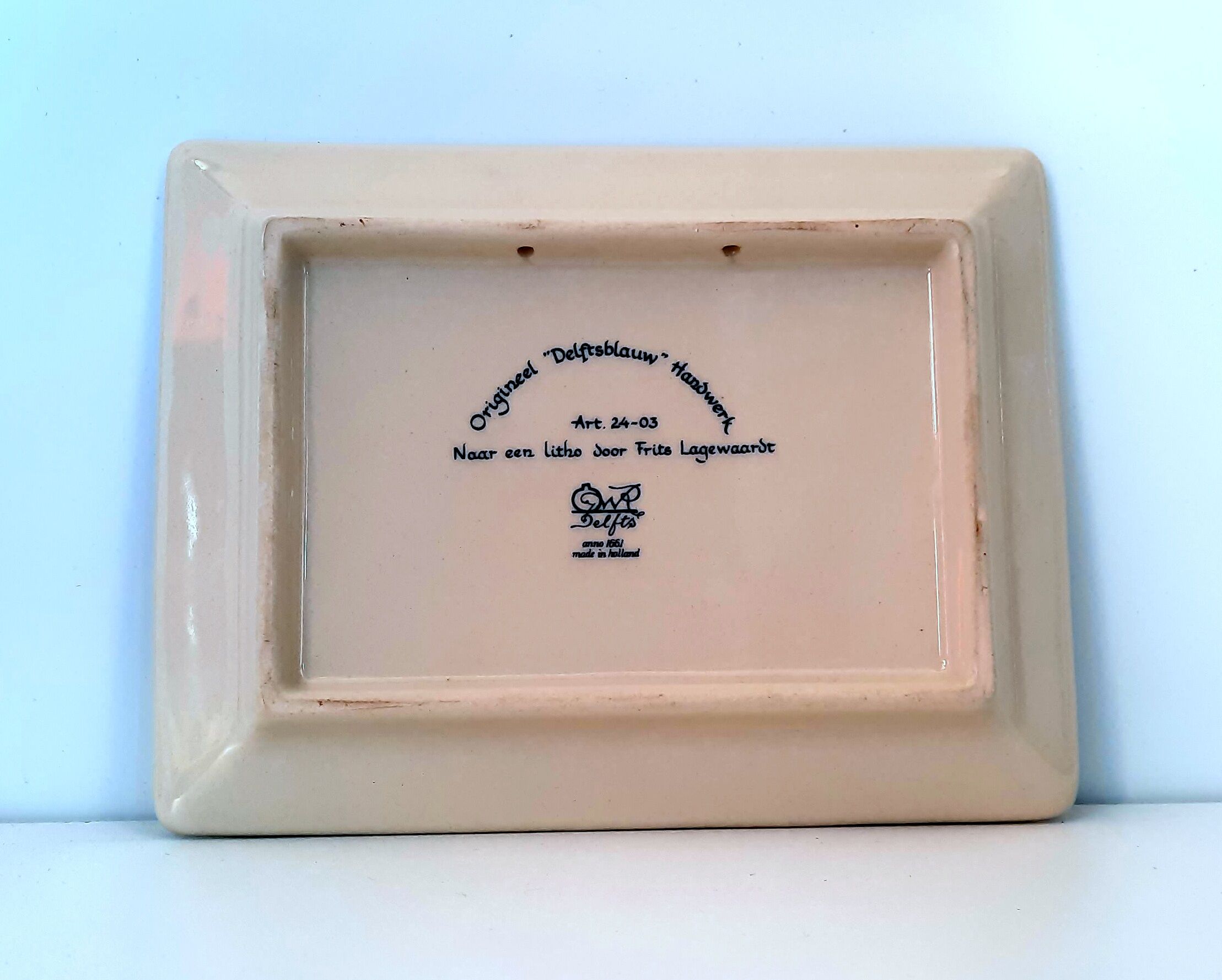 Rectangular porcelain cup Royal Delfts decoration mill 15x12 cm - Made in Holland