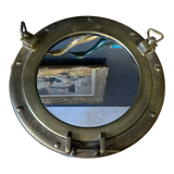 Round mirror in gilded brass like marine porthole, 30 cm