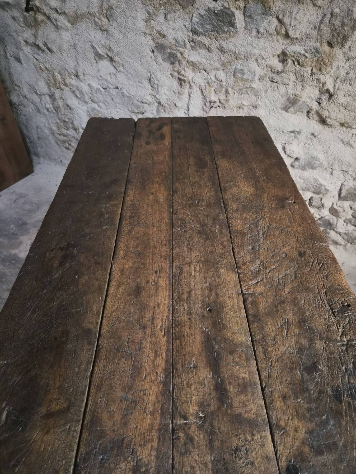 Dining table / antique work table in oak from France, 1750–1850