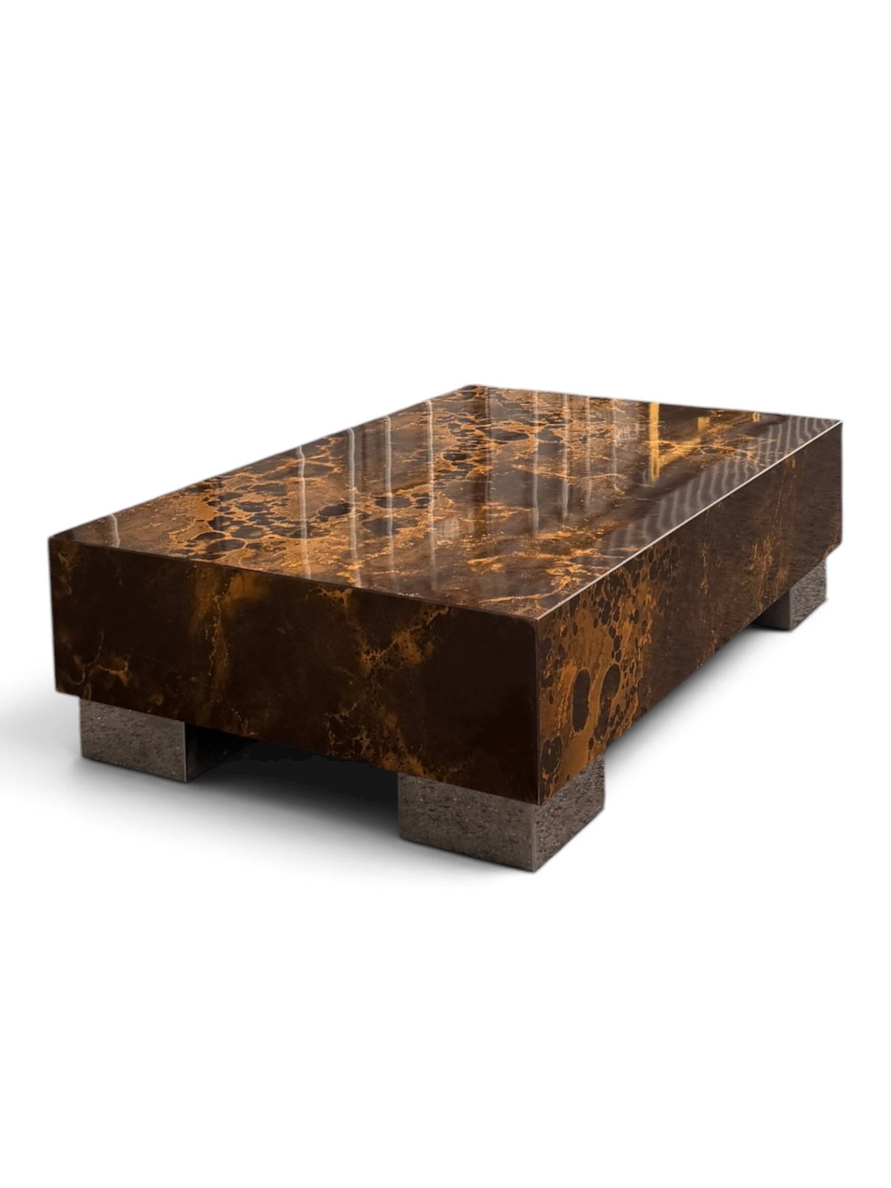 Table Basse Vintage Guy Lefèvre - Laque Écaille & Métal (Années 70)