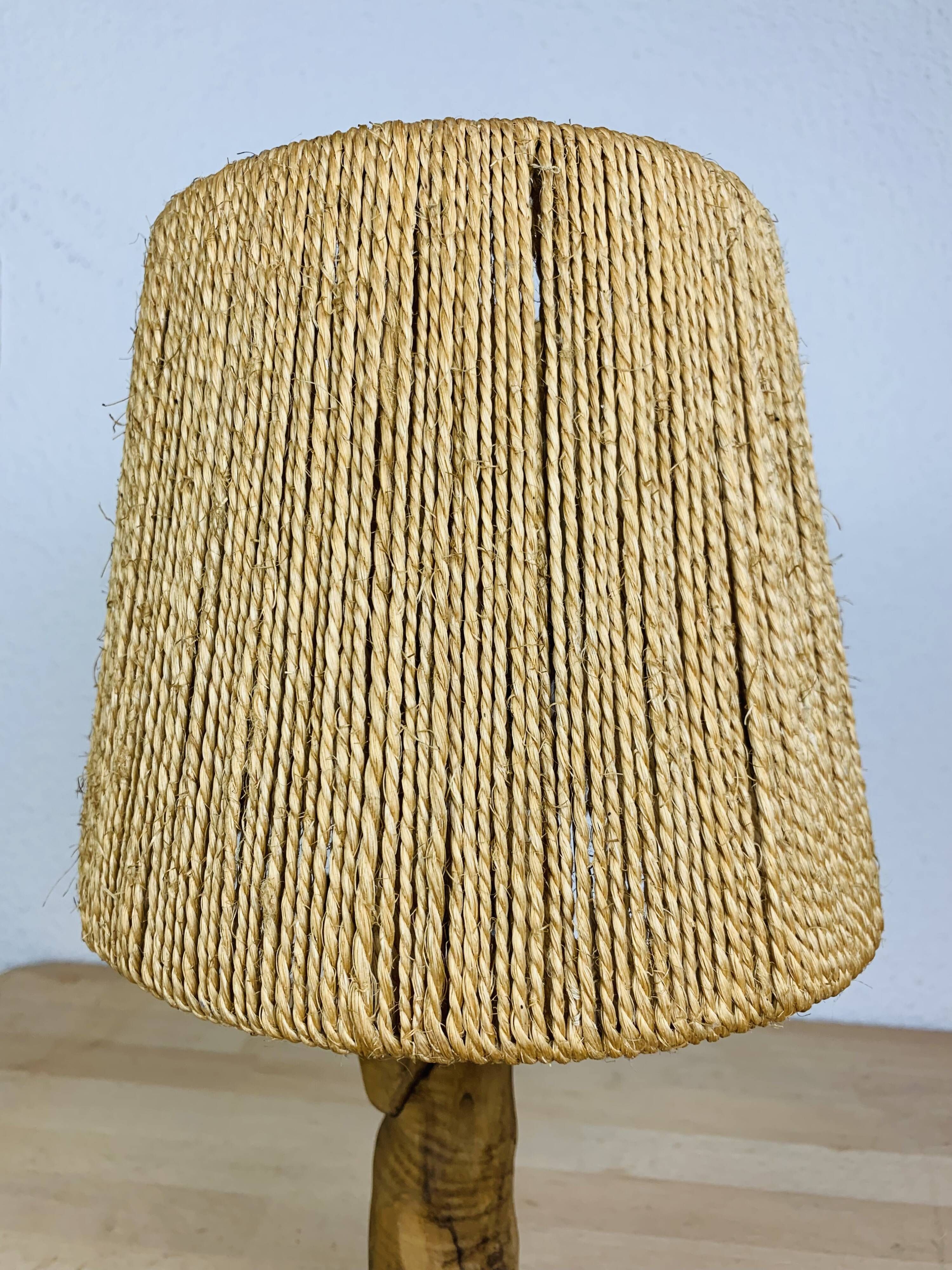 Brutalist lamp olive wood and organic style rope