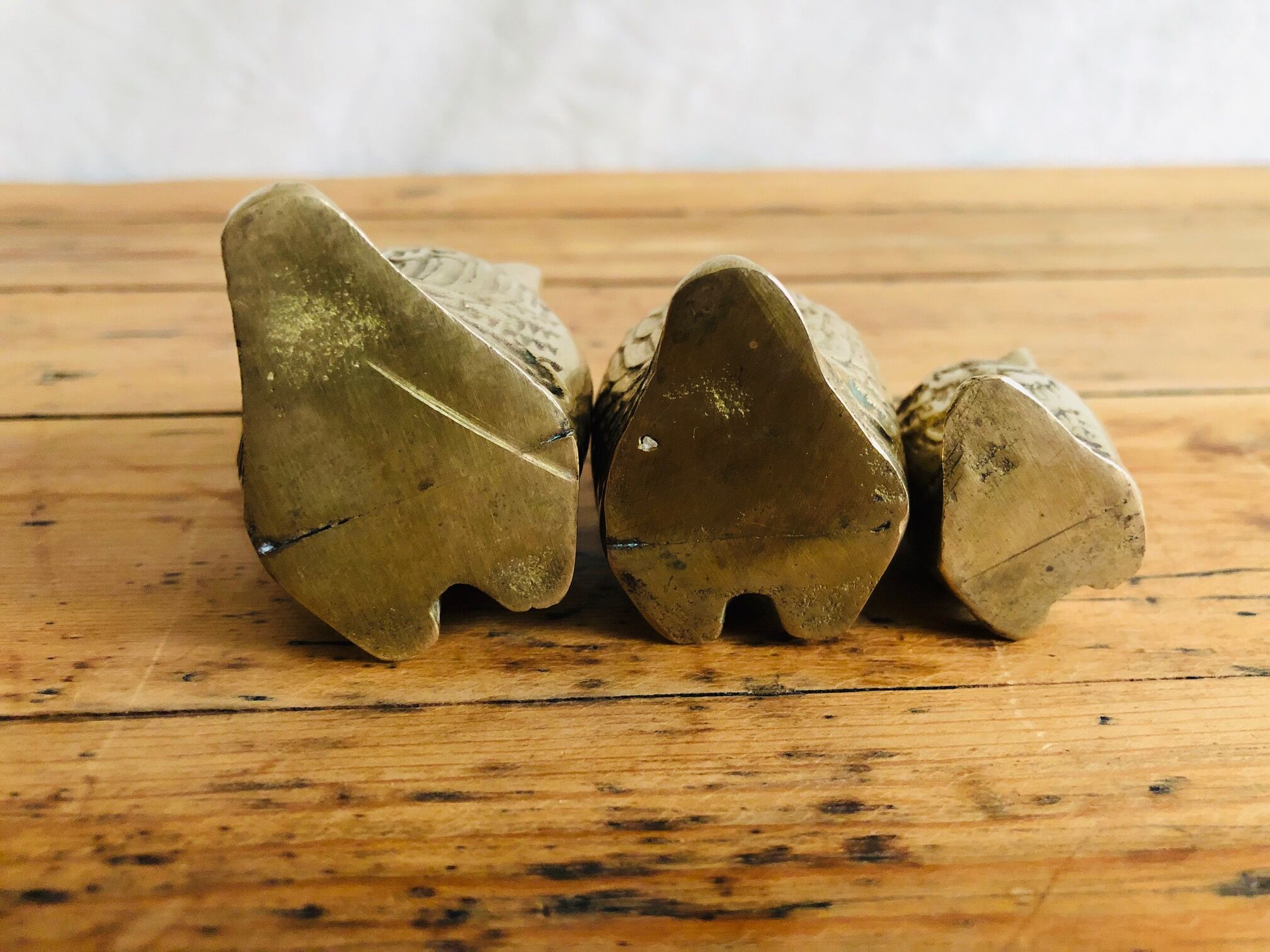 Trio of 3 owls in vintage brass