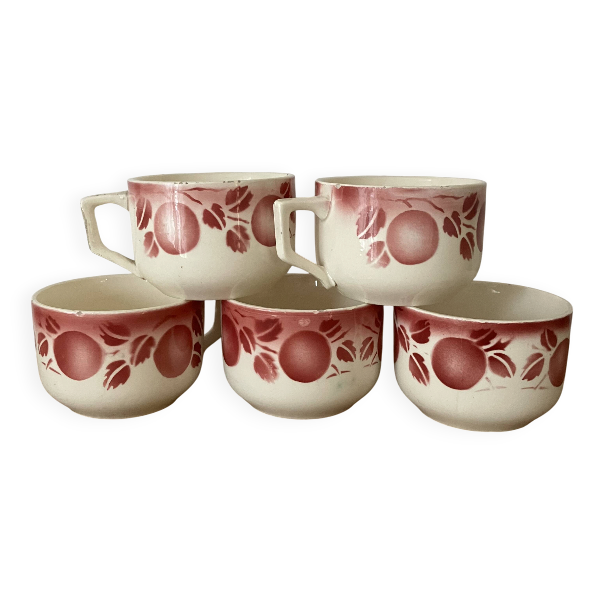 5 tasses anciennes Badonviller fruits
