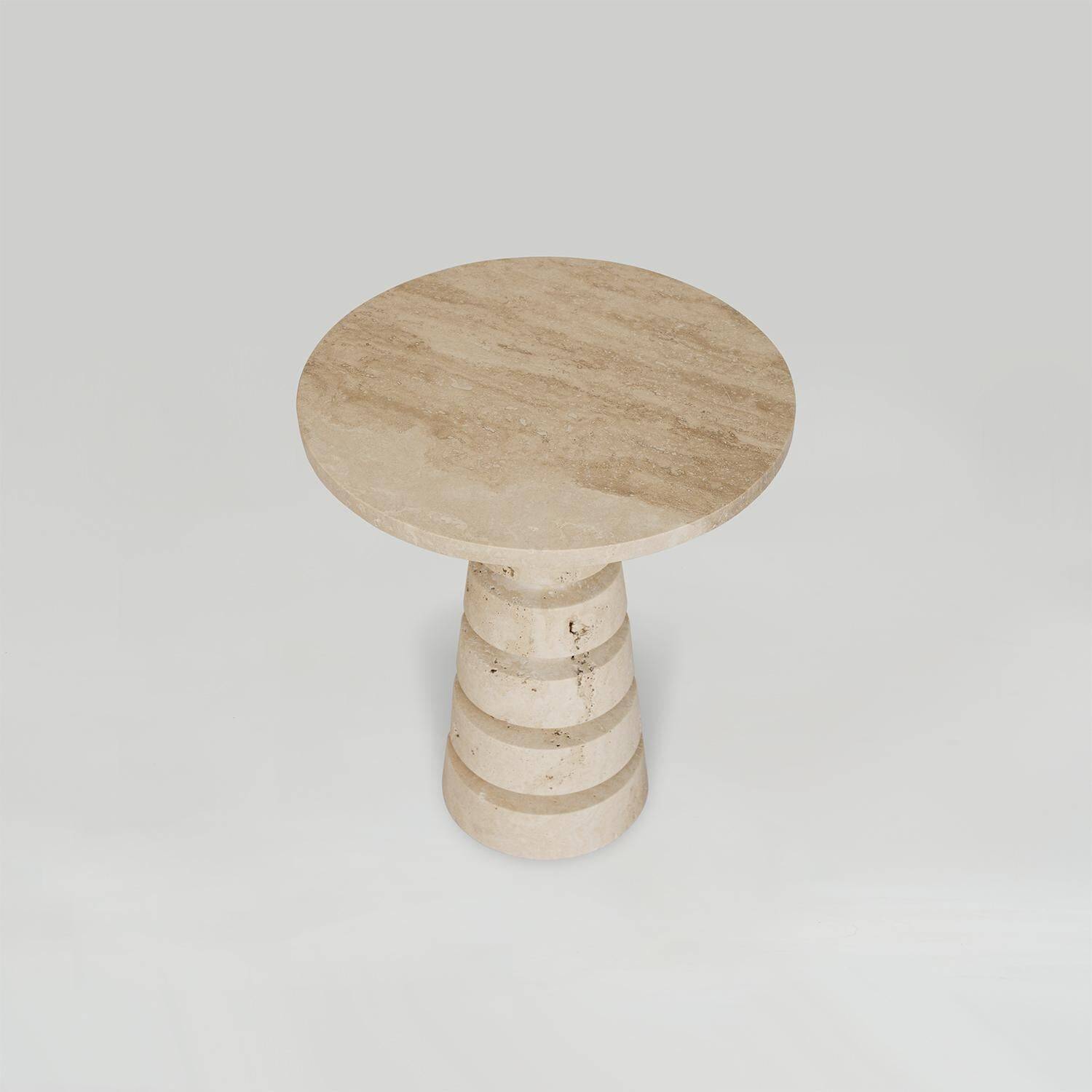 Side table 'LAYERED CONE' in travertine