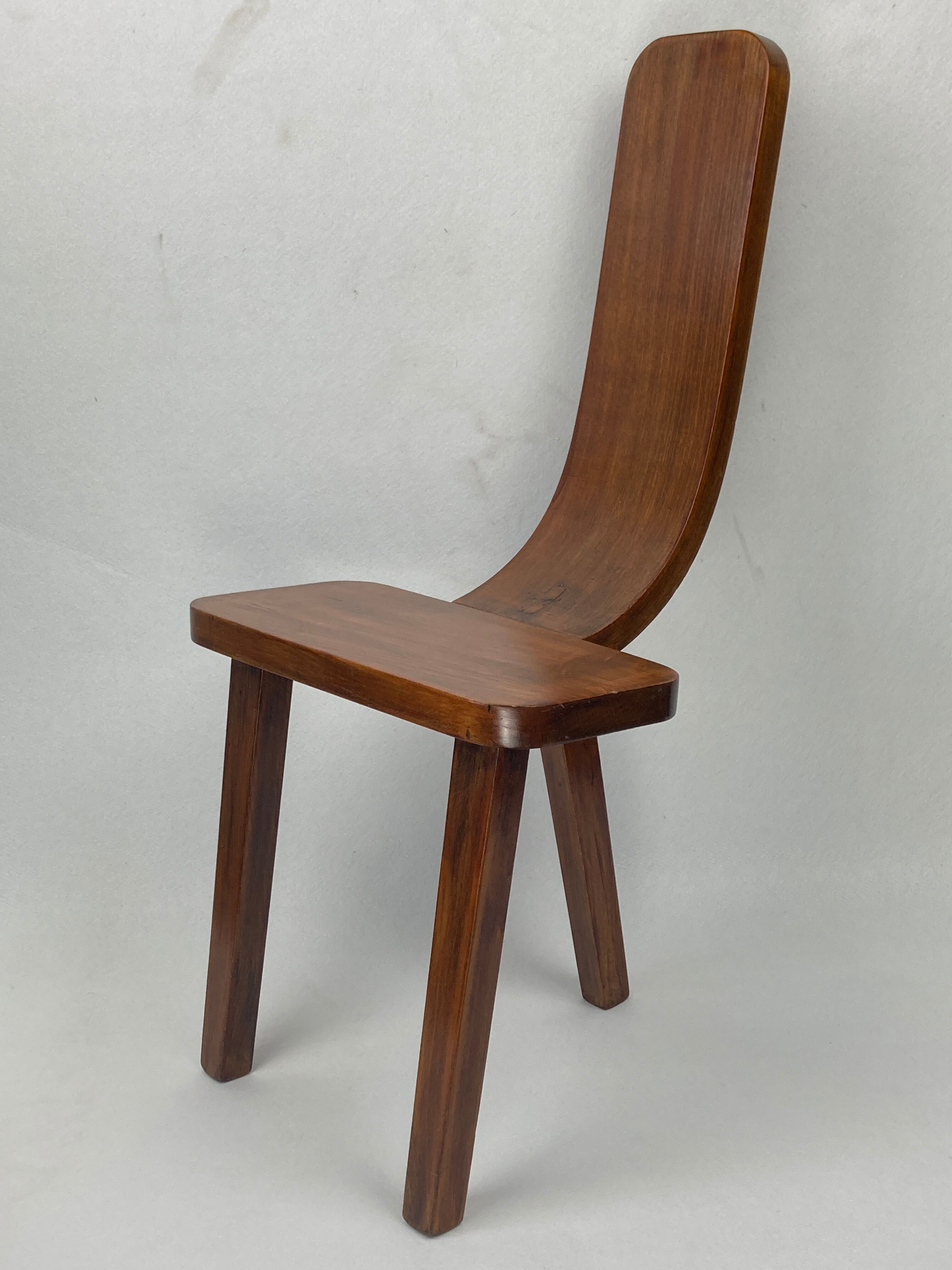 Brutalist low tripod milking stool or side chair Spain ca 1950s