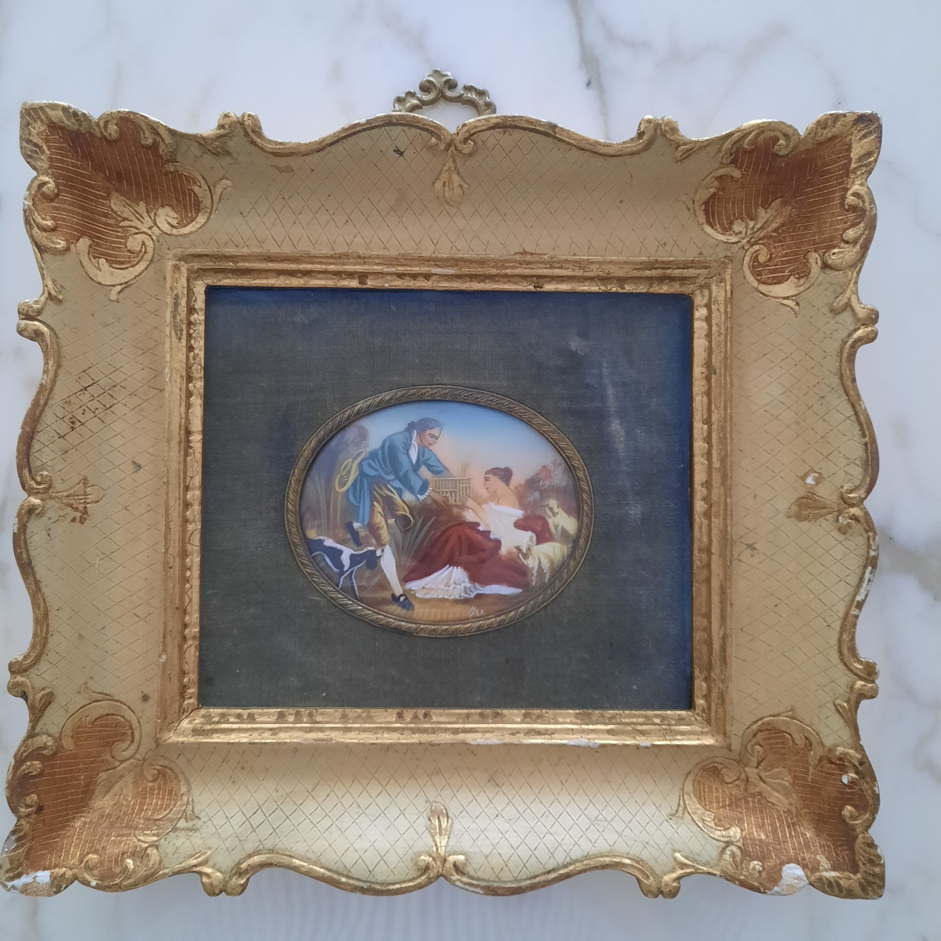 Enamel painting/under glass - Old - Signed