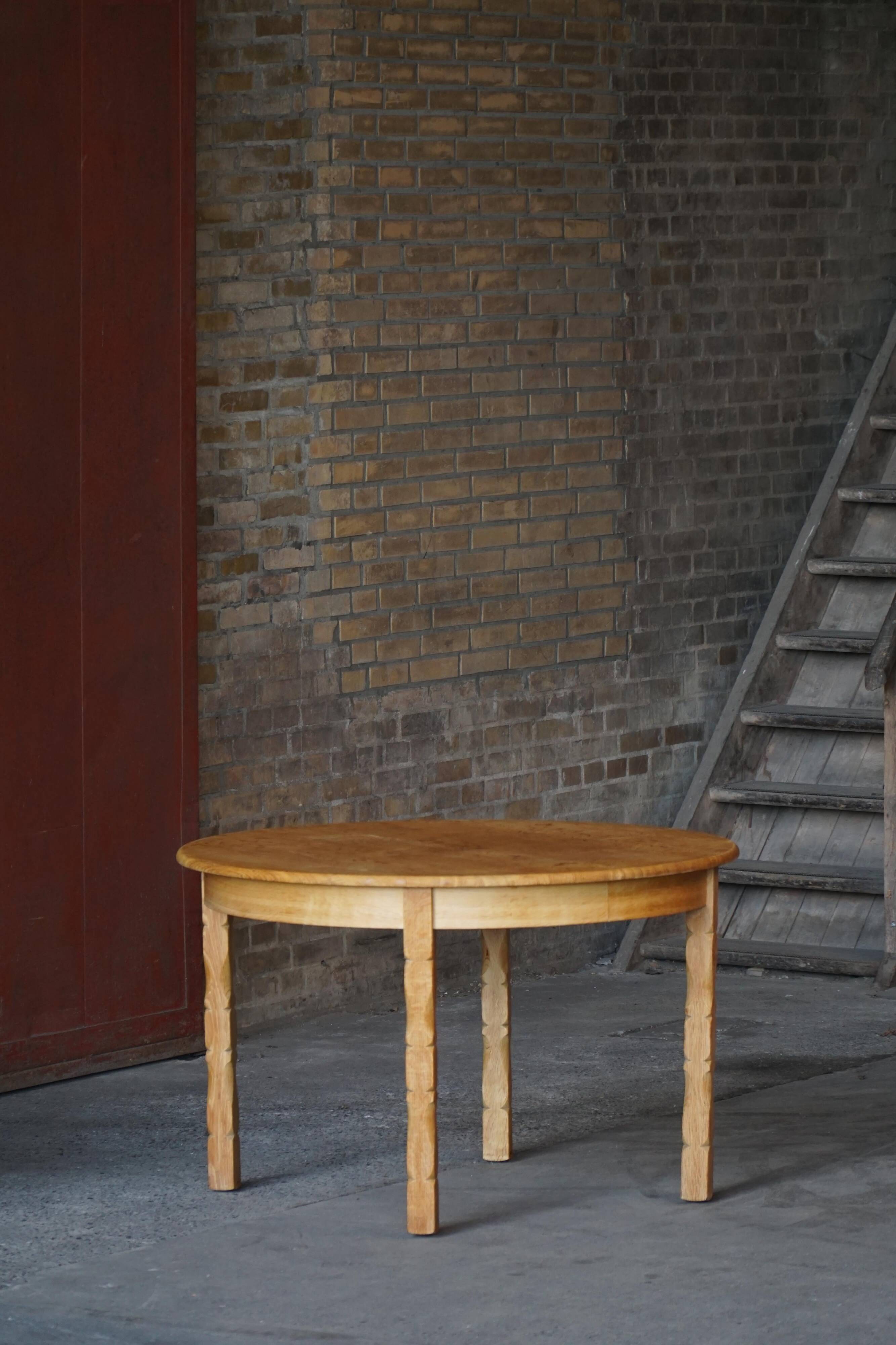 Mid-century round oak dining table with three extensions, Danish modern, 1960s.
