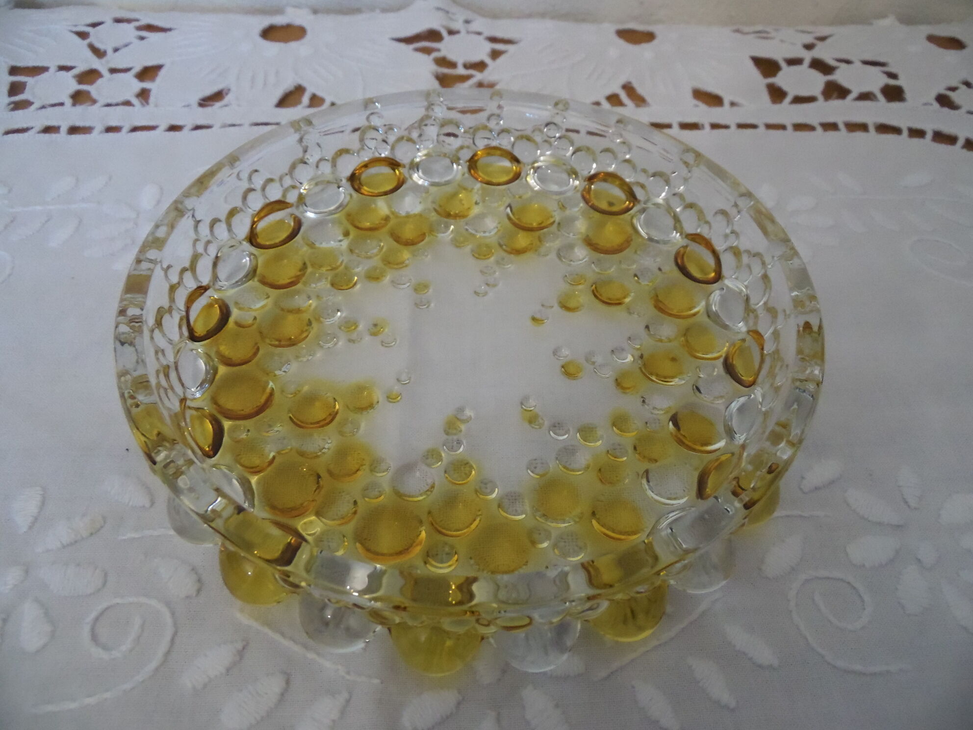Glass pocket yellow trinket bowl