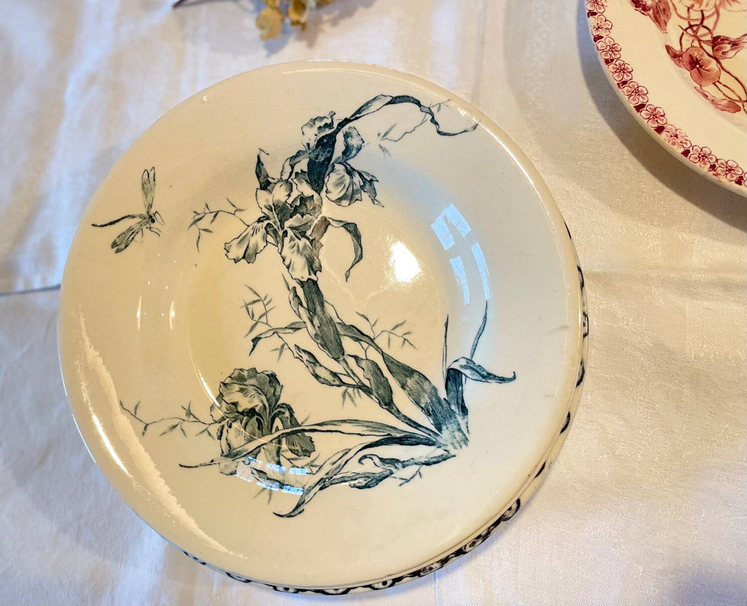 6 Mismatched Terre de Fer Hollow Plates Gien Late 19th Early 20th