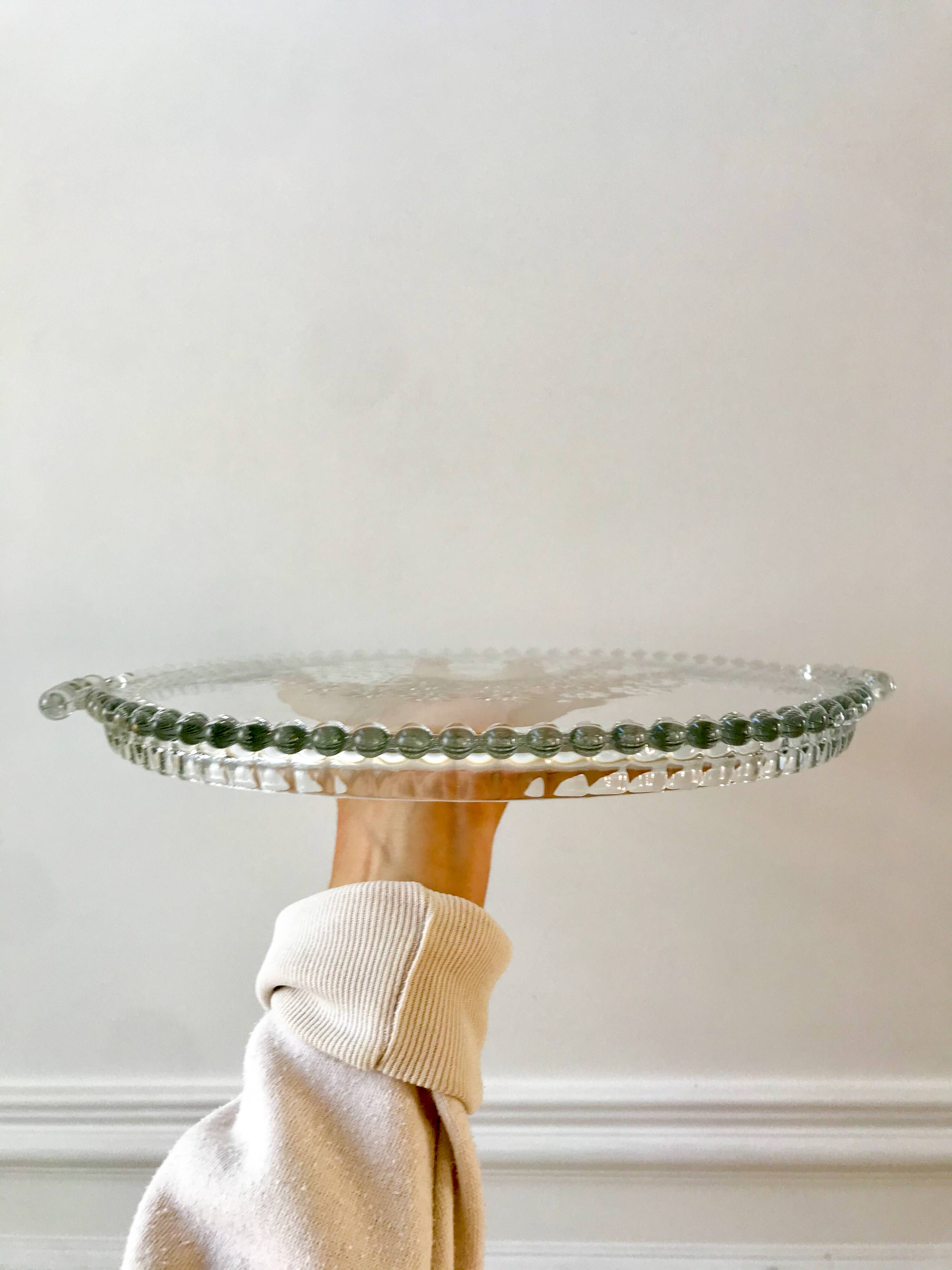 1950s beaded and flowered molded glass tray